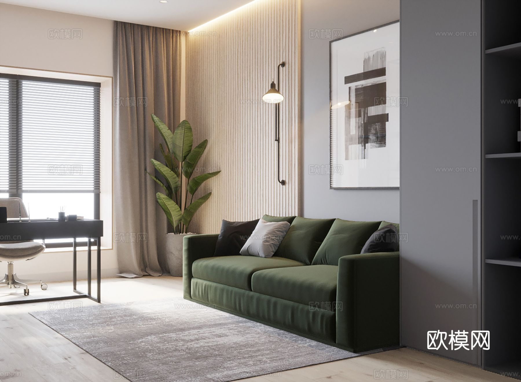 现代极简大平层家装设计 客厅卧室 餐厅 高级灰效果图下载（渲染图4）