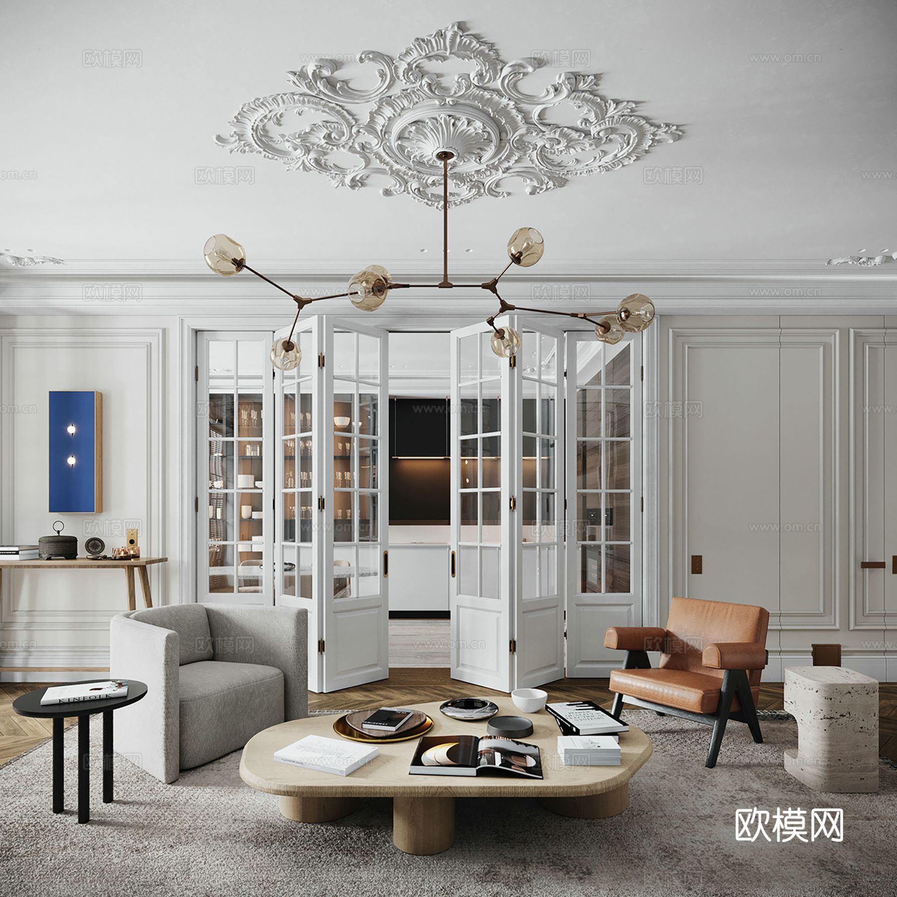 现代极简大平层家装设计 客厅卧室 餐厅 高级灰效果图下载（渲染图7）