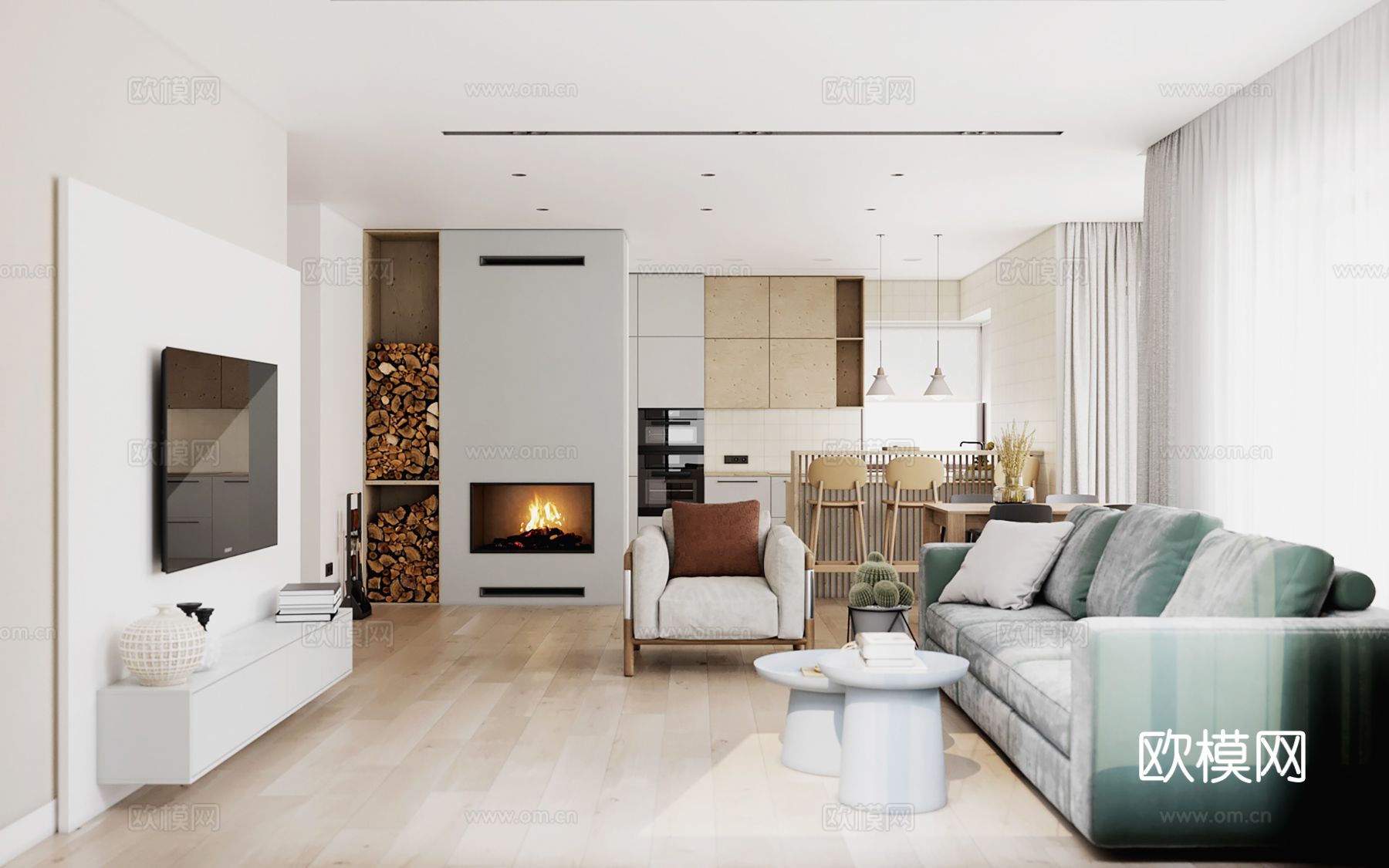 现代极简大平层家装设计 客厅卧室 餐厅 高级灰效果图下载（渲染图1）