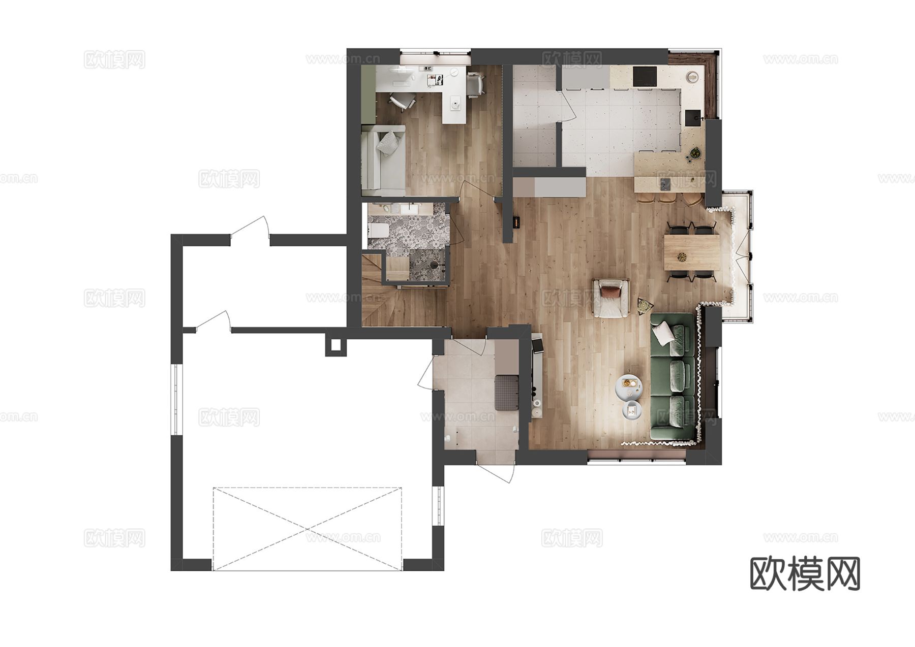现代极简大平层家装设计 客厅卧室 餐厅 高级灰效果图下载（渲染图6）