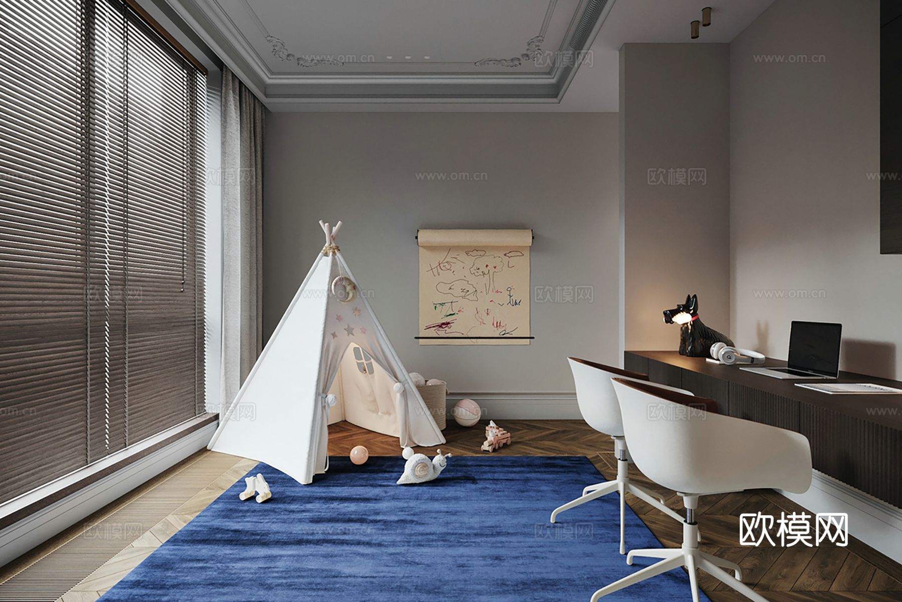 现代极简大平层家装设计 客厅卧室 餐厅 高级灰效果图下载（渲染图6）