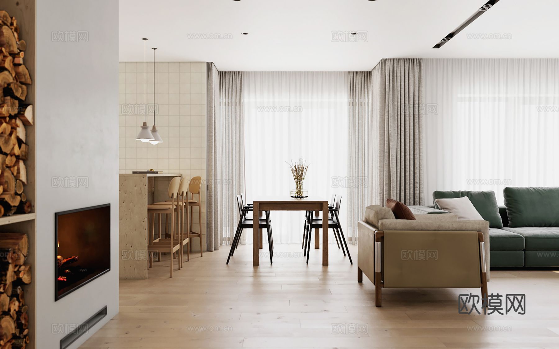 现代极简大平层家装设计 客厅卧室 餐厅 高级灰效果图下载（渲染图4）