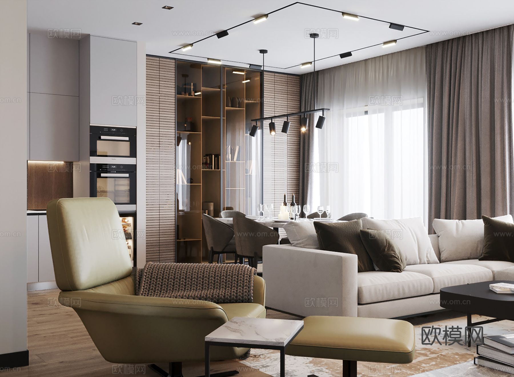 现代极简大平层家装设计 客厅卧室 餐厅 高级灰效果图下载（渲染图2）