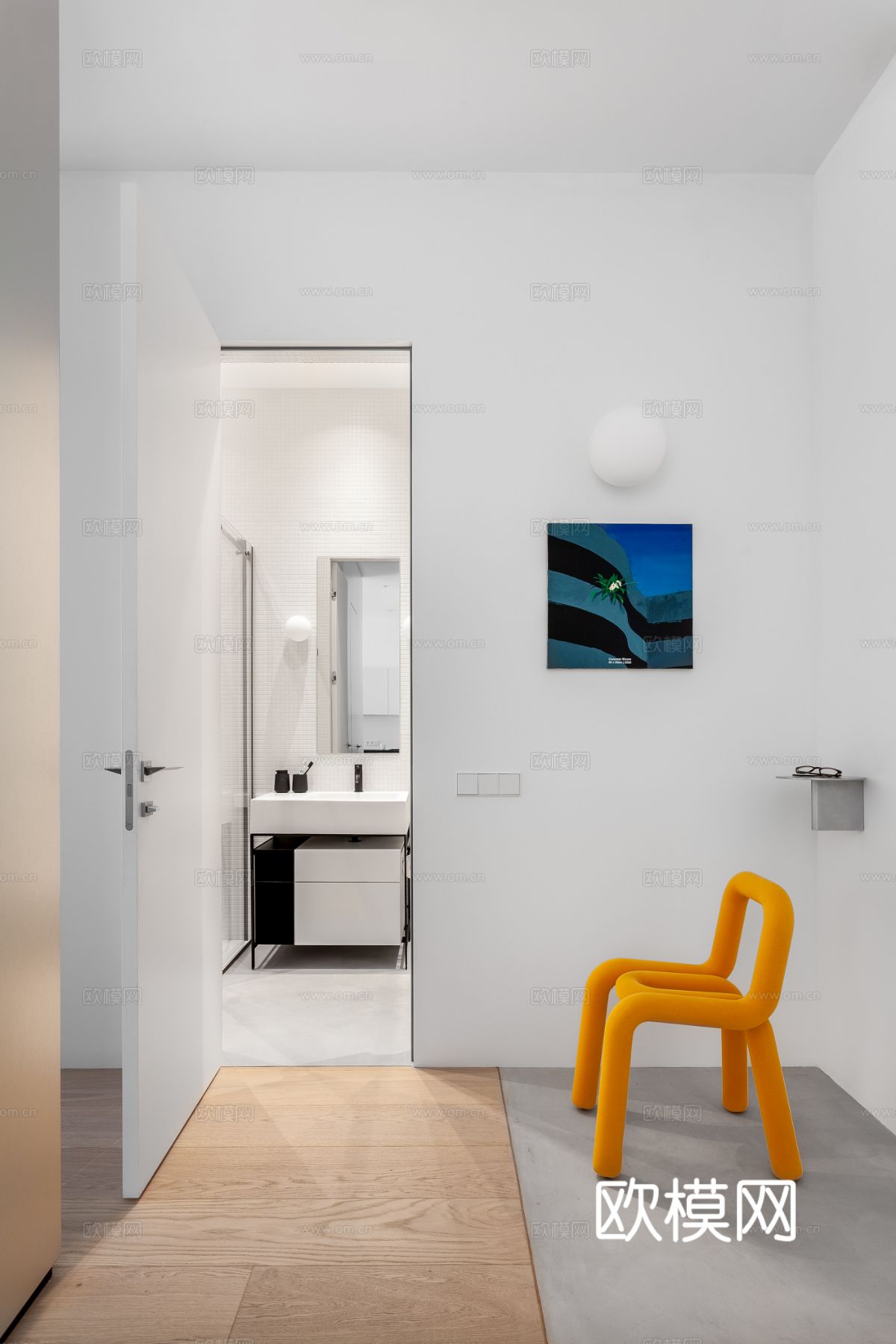 现代极简小公寓设计 客厅卧室 餐厅 高级灰效果图下载（渲染图5）