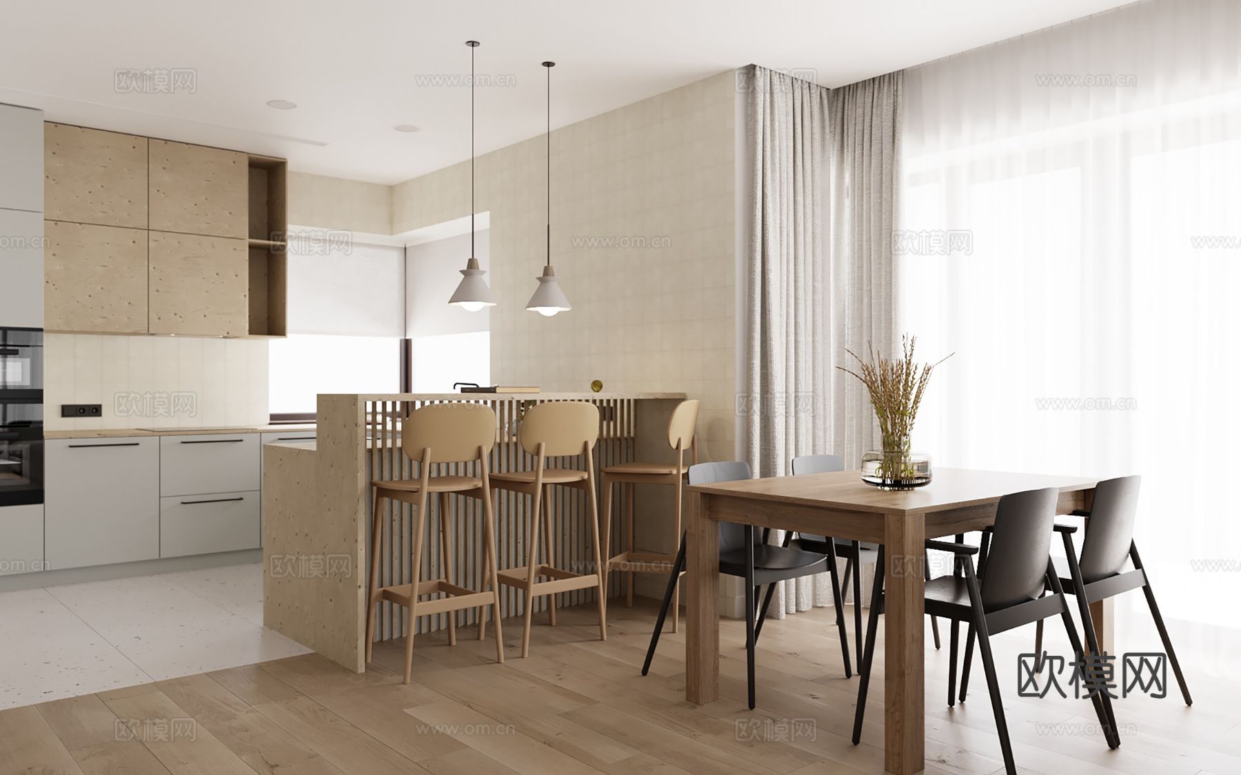 现代极简大平层家装设计 客厅卧室 餐厅 高级灰效果图下载（渲染图5）