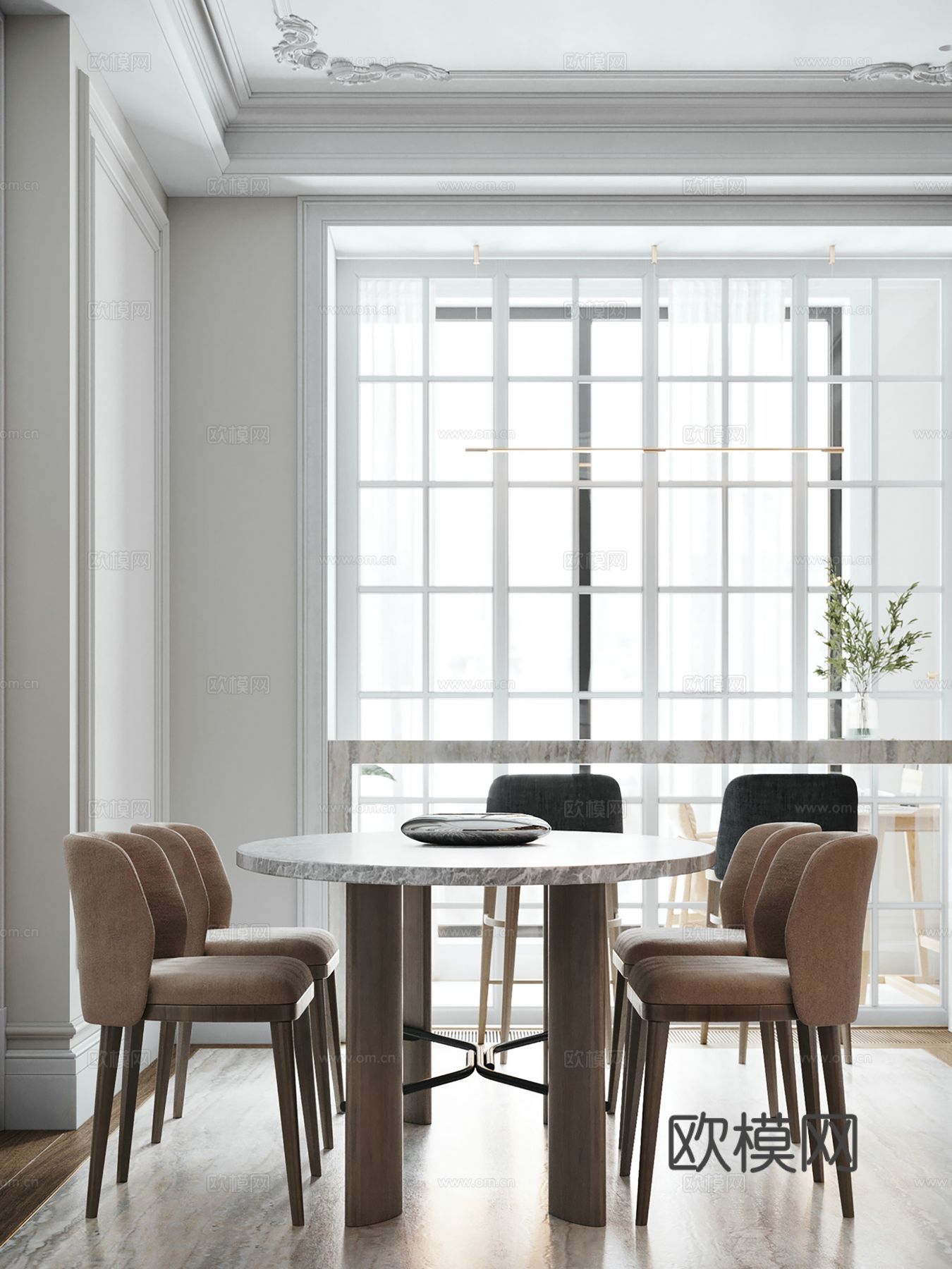 现代极简大平层家装设计 客厅卧室 餐厅 高级灰效果图下载（渲染图5）