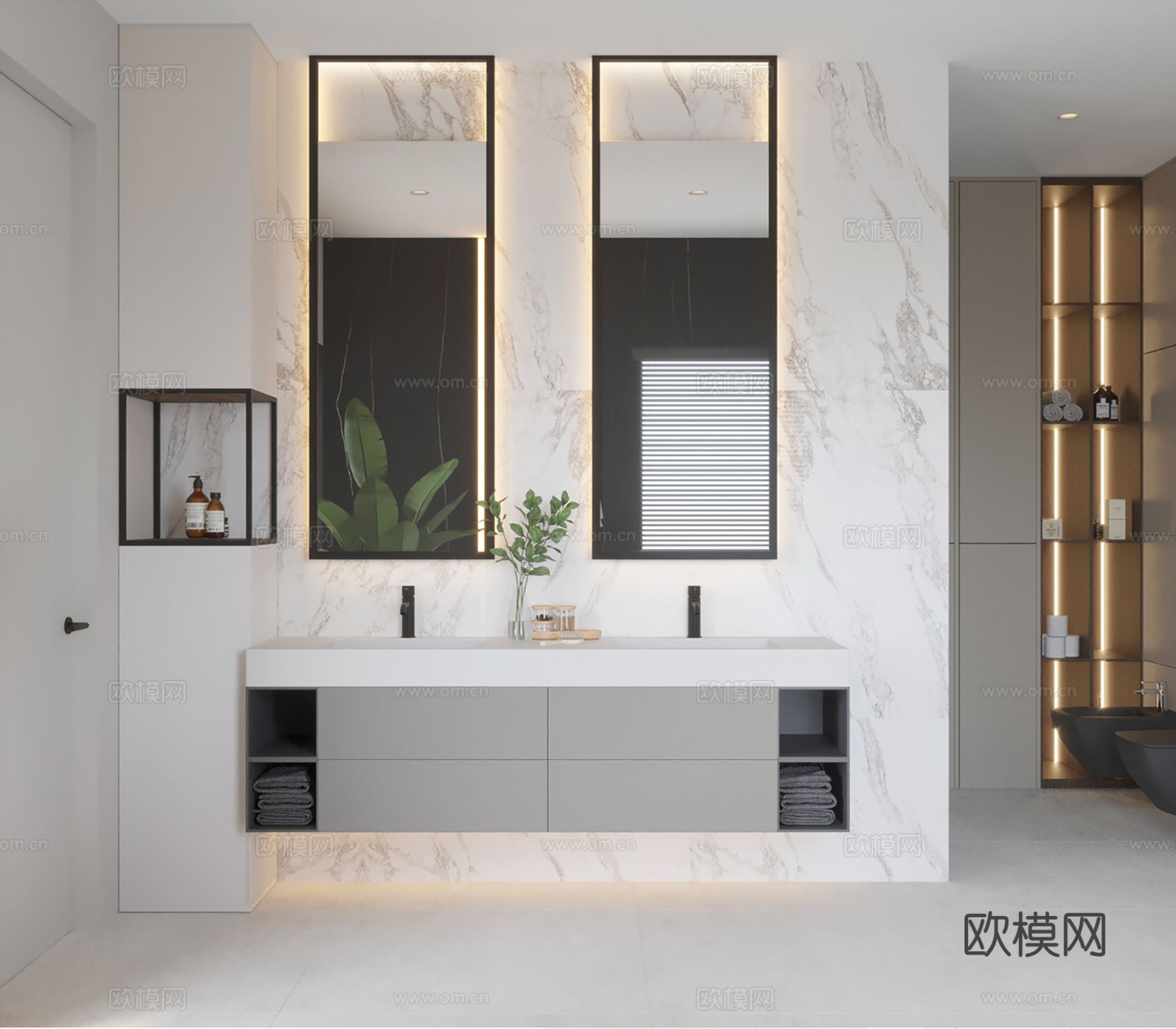 现代极简大平层家装设计 客厅卧室 餐厅 高级灰效果图下载（渲染图8）