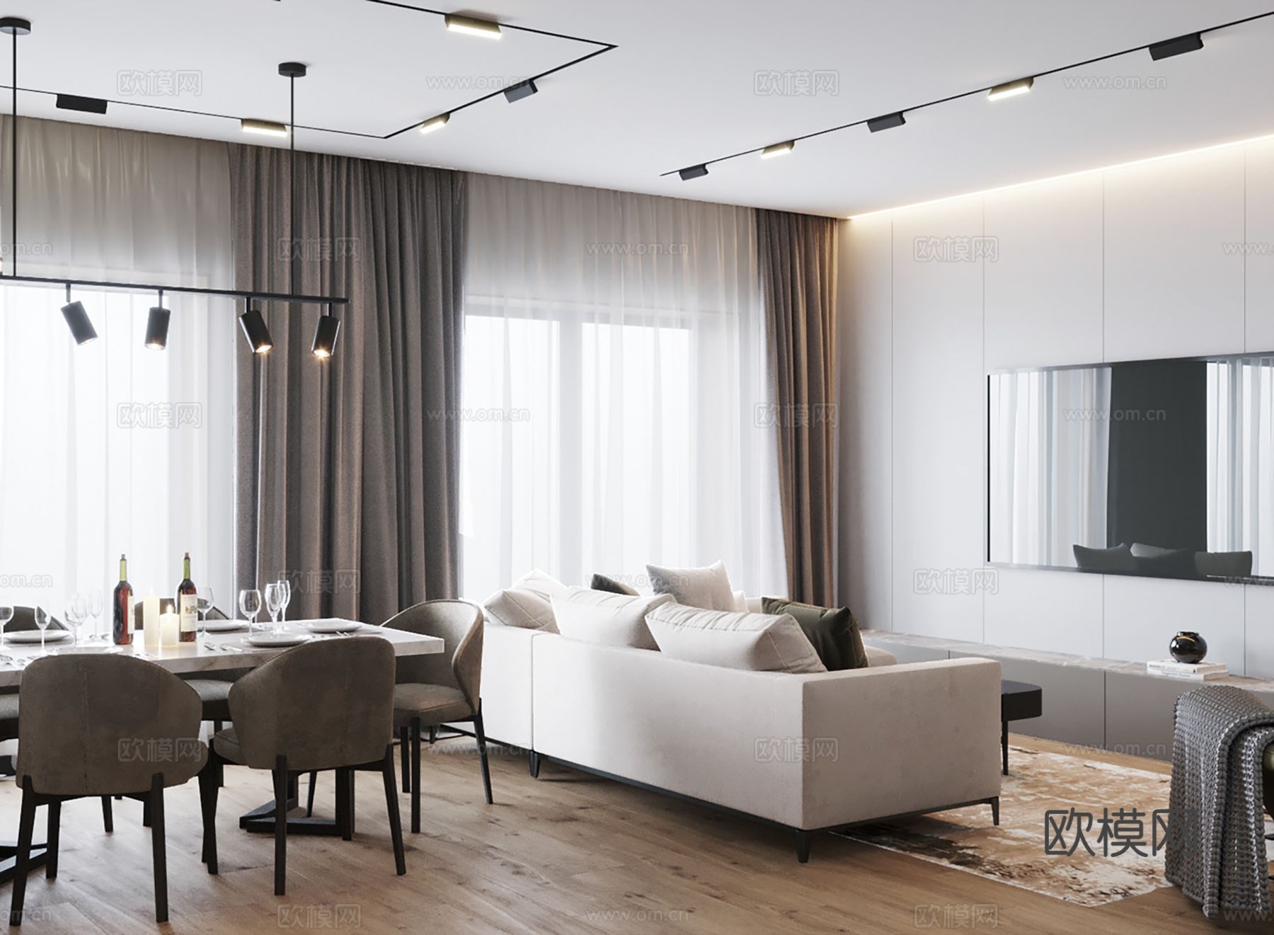 现代极简大平层家装设计 客厅卧室 餐厅 高级灰效果图下载（渲染图7）