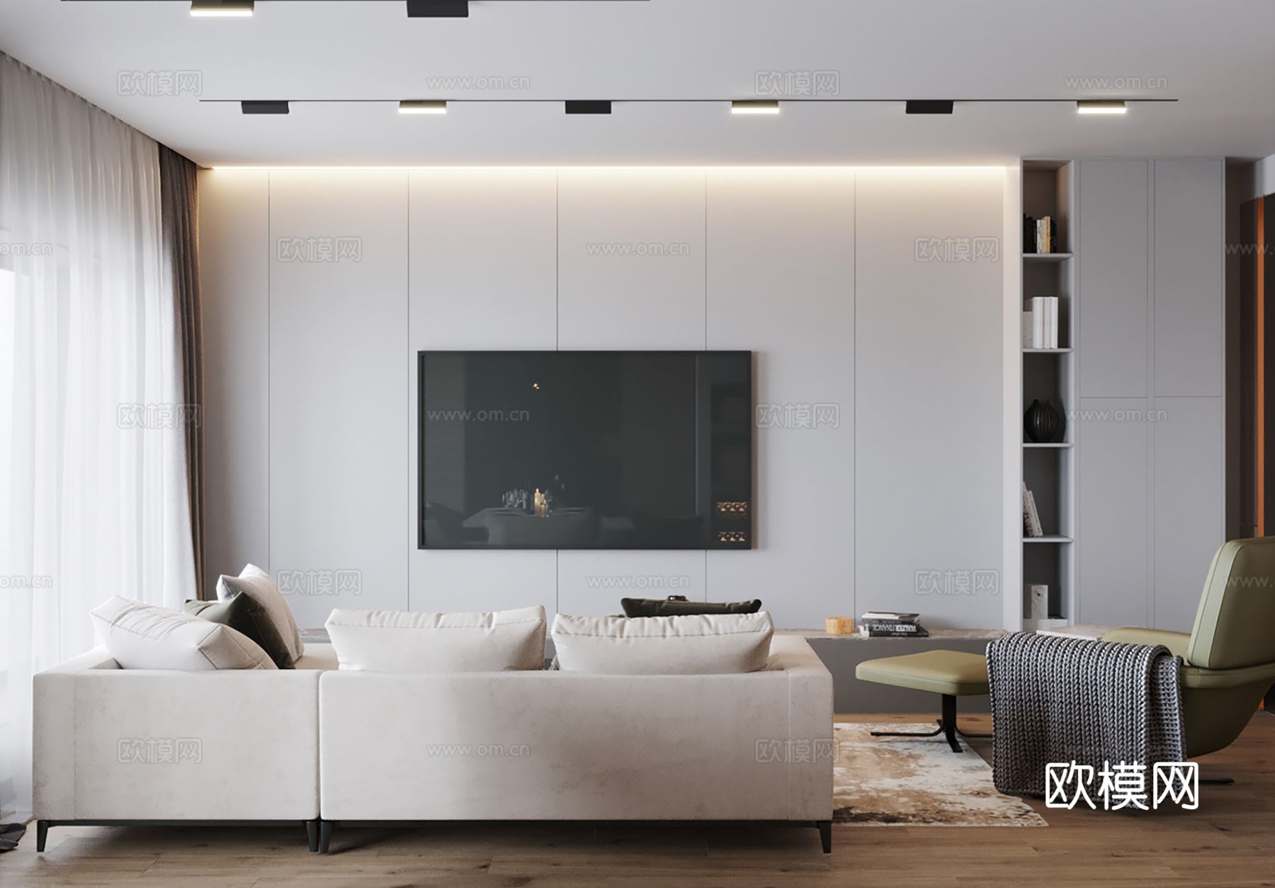 现代极简大平层家装设计 客厅卧室 餐厅 高级灰效果图下载（渲染图3）