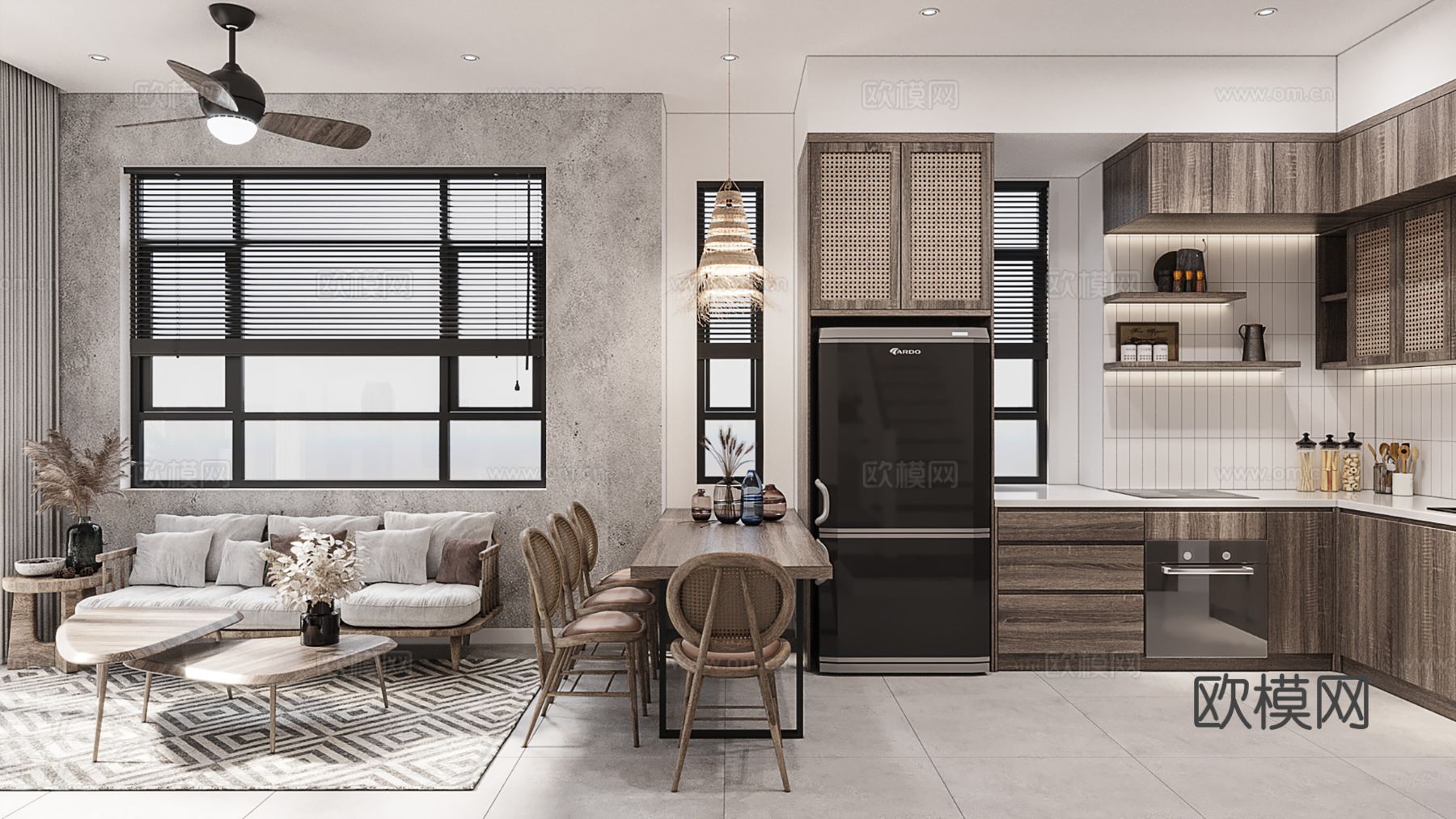 现代极简大平层家装设计 客厅卧室 餐厅 高级灰效果图下载（渲染图1）