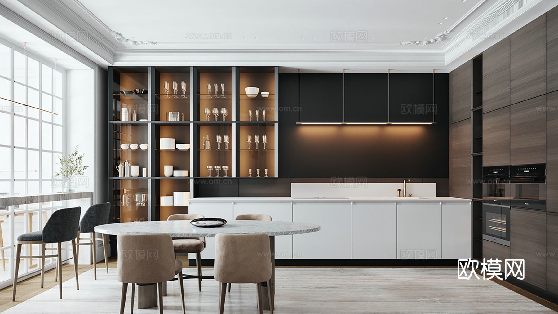 现代极简大平层家装设计 客厅卧室 餐厅 高级灰效果图下载（渲染图2）