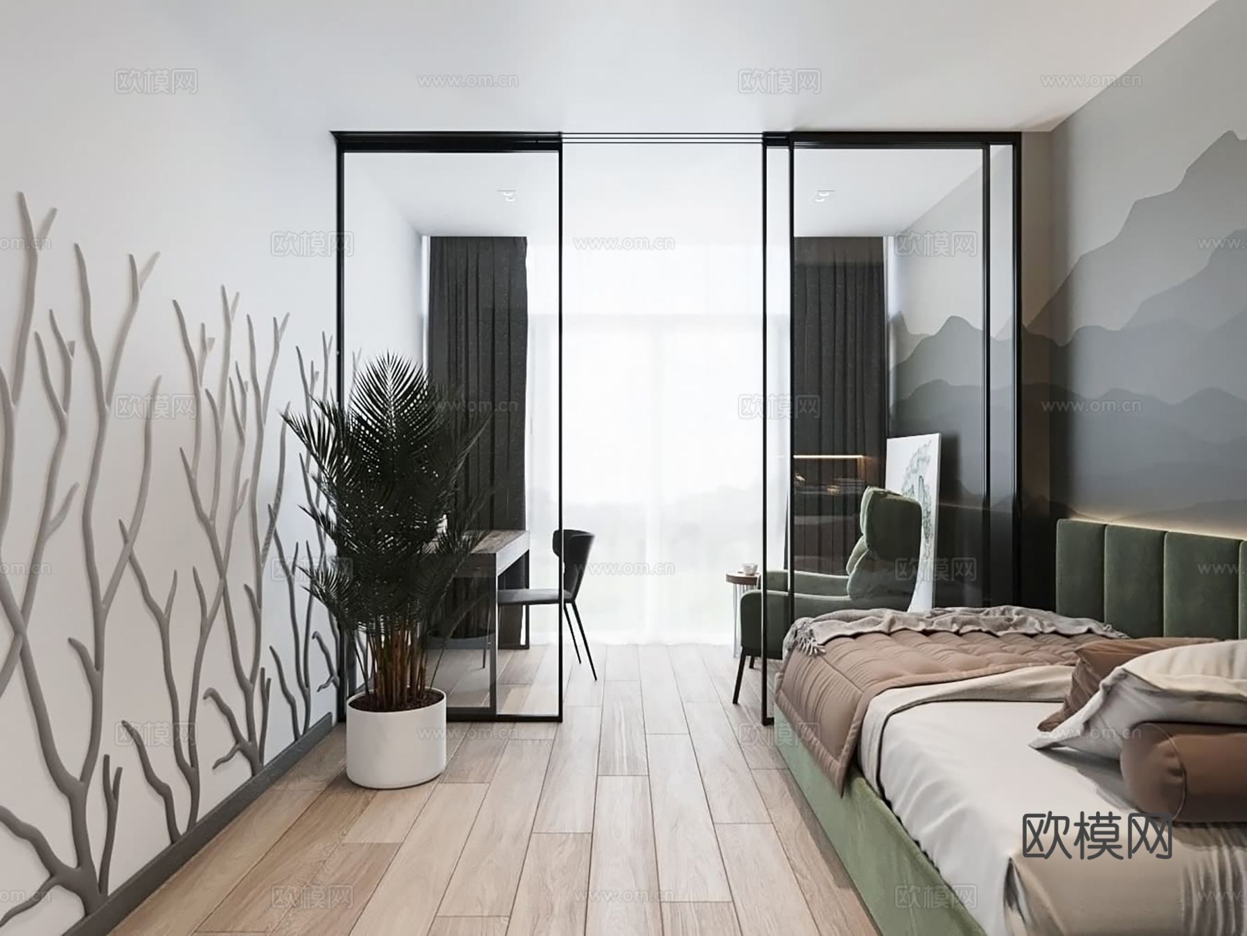 现代极简大平层家装设计 餐厅 卧室 客厅 高级灰效果图下载（渲染图8）