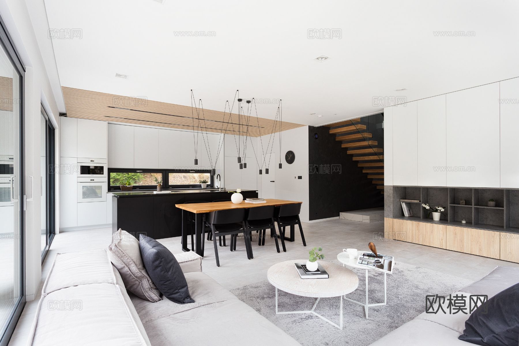 现代极简大平层家装设计 餐厅 卧室 客厅 高级灰效果图效果图下载（渲染图7）