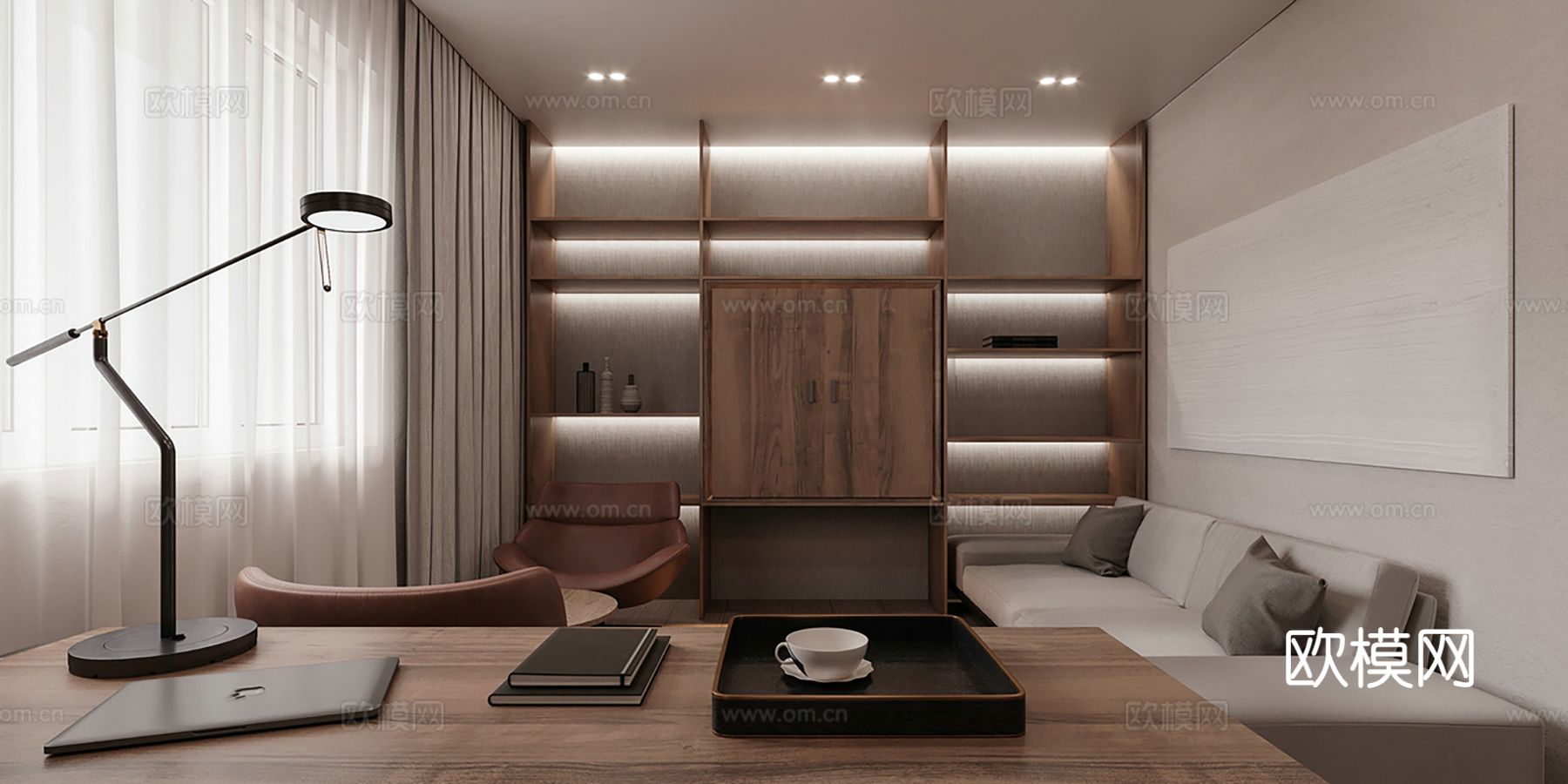 现代极简大平层家装设计 餐厅 卧室 客厅 高级灰效果图下载（渲染图3）