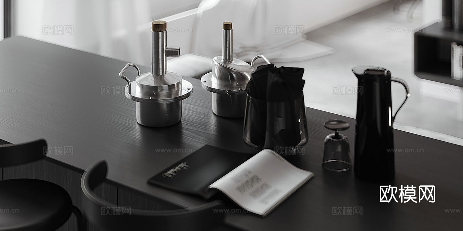 现代极简大平层家装设计 餐厅 卧室 客厅 高级灰效果图下载（渲染图3）