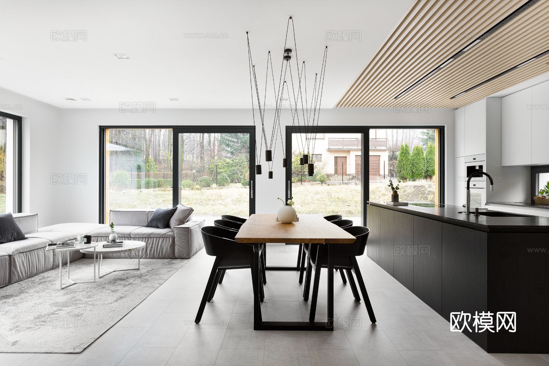 现代极简大平层家装设计 餐厅 卧室 客厅 高级灰效果图效果图下载（渲染图6）