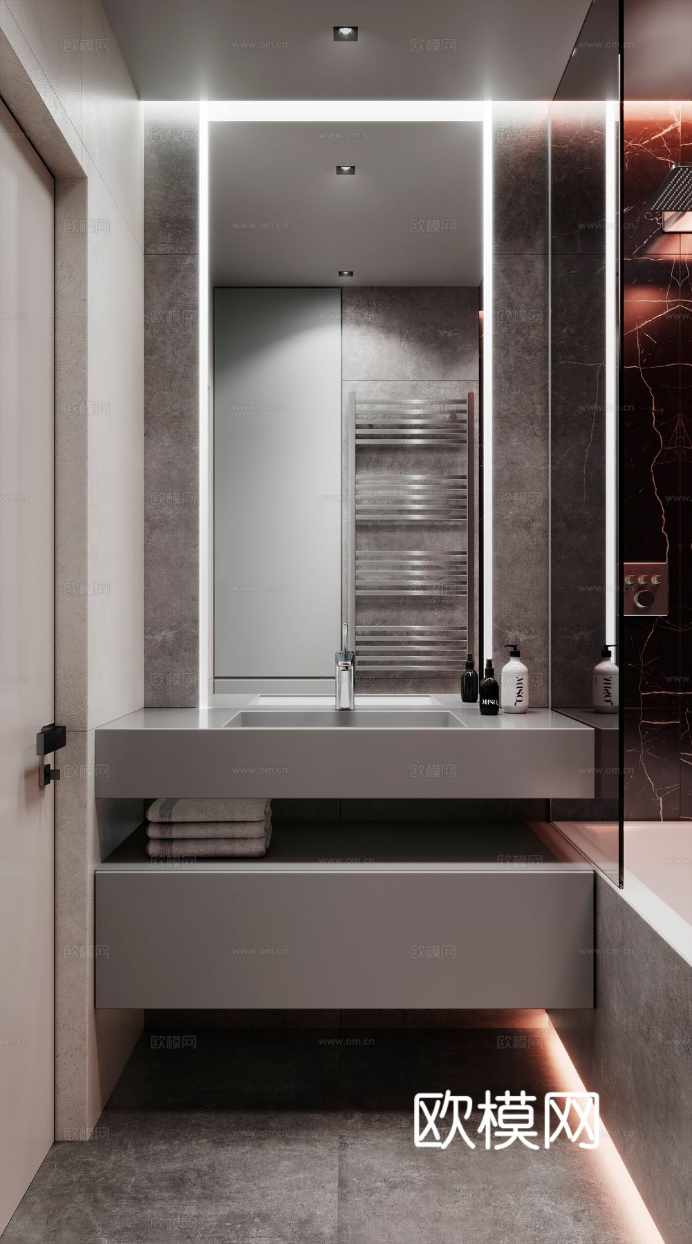 现代极简大平层家装设计卧室客厅 餐厅 黑白灰 工业风效果图下载（渲染图10）