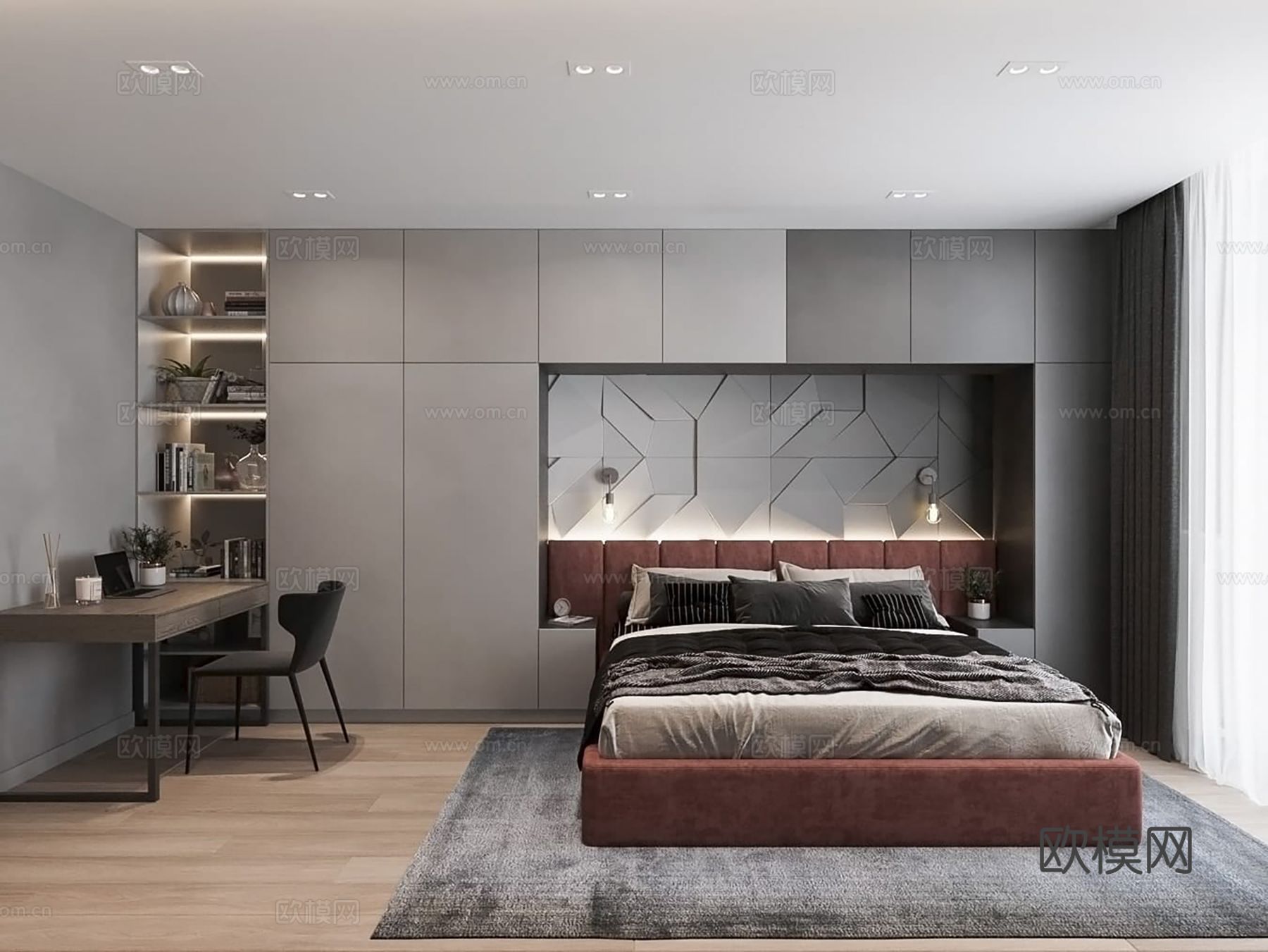 现代极简大平层家装设计 餐厅 卧室 客厅 高级灰效果图下载（渲染图6）