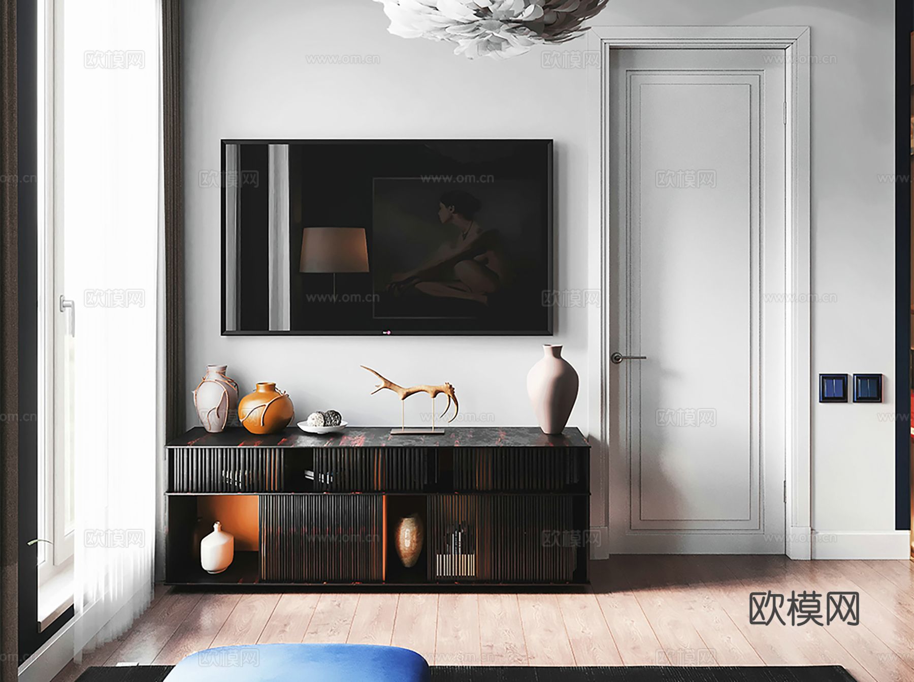 现代极简大平层家装设计 餐厅 卧室 客厅 高级灰效果图下载（渲染图5）