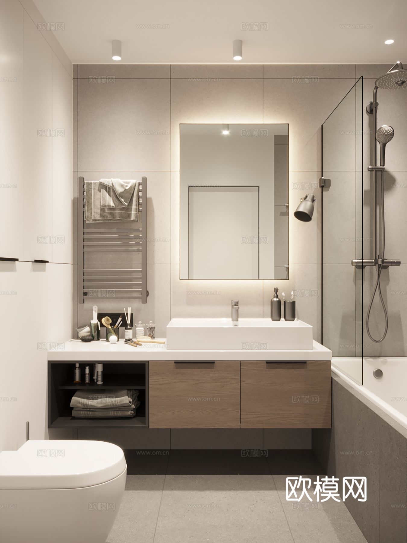 现代极简大平层家装设计 餐厅 卧室 客厅 高级灰效果图下载（渲染图6）