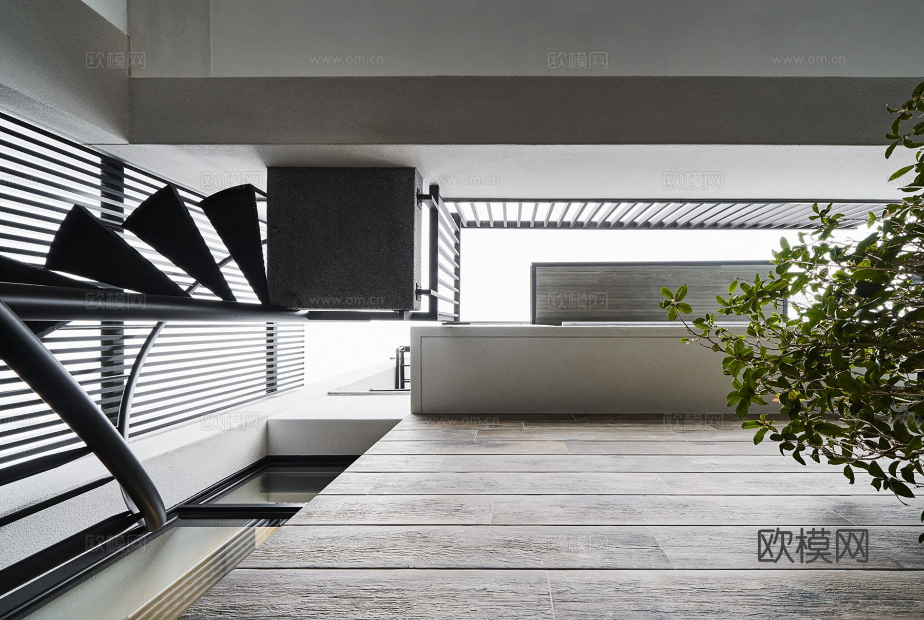 现代极简复式公寓家装设计 餐厅 卧室 客厅 高级灰效果图下载（渲染图8）