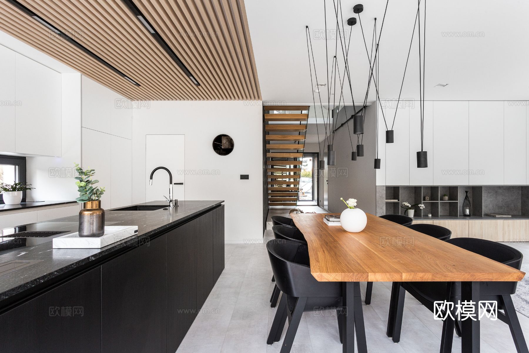 现代极简大平层家装设计 餐厅 卧室 客厅 高级灰效果图效果图下载（渲染图2）