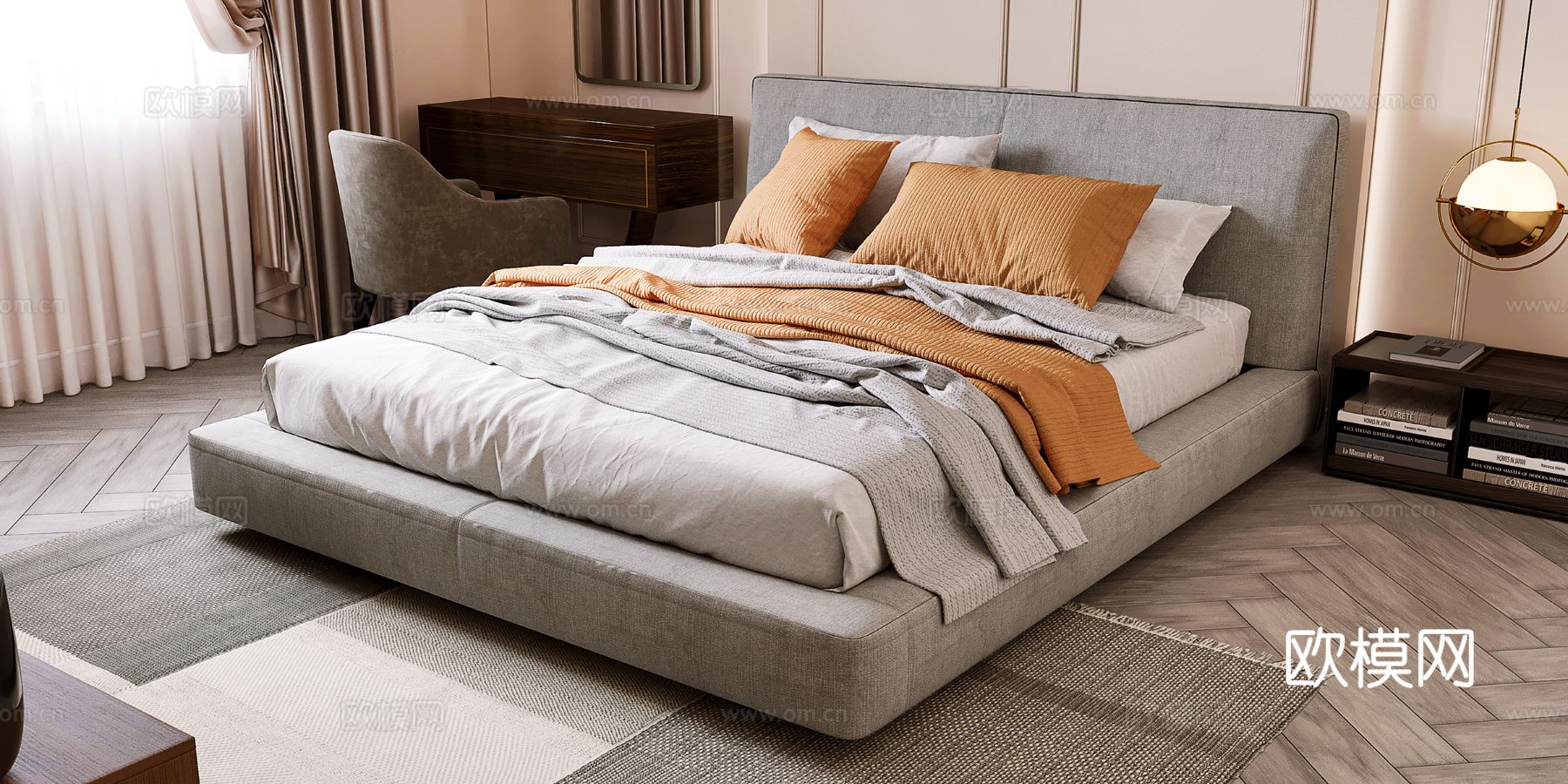 现代极简大平层家装设计 餐厅 卧室 客厅 高级灰效果图下载（渲染图9）