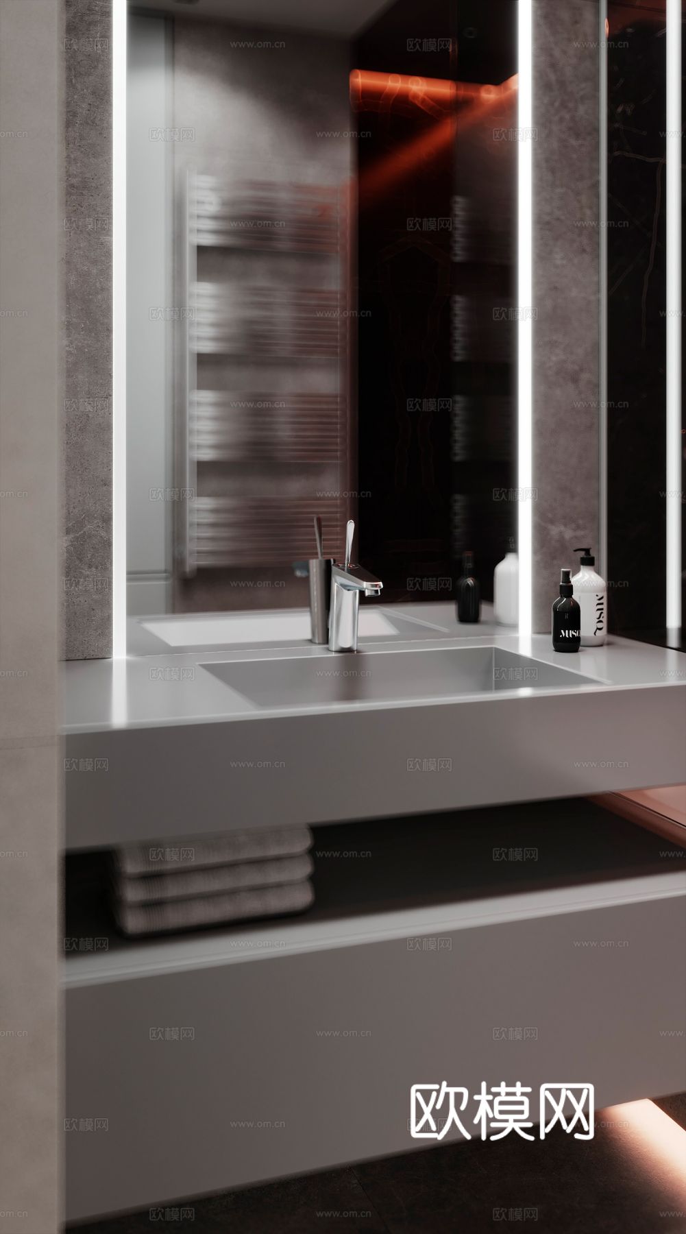 现代极简大平层家装设计卧室客厅 餐厅 黑白灰 工业风效果图下载（渲染图9）