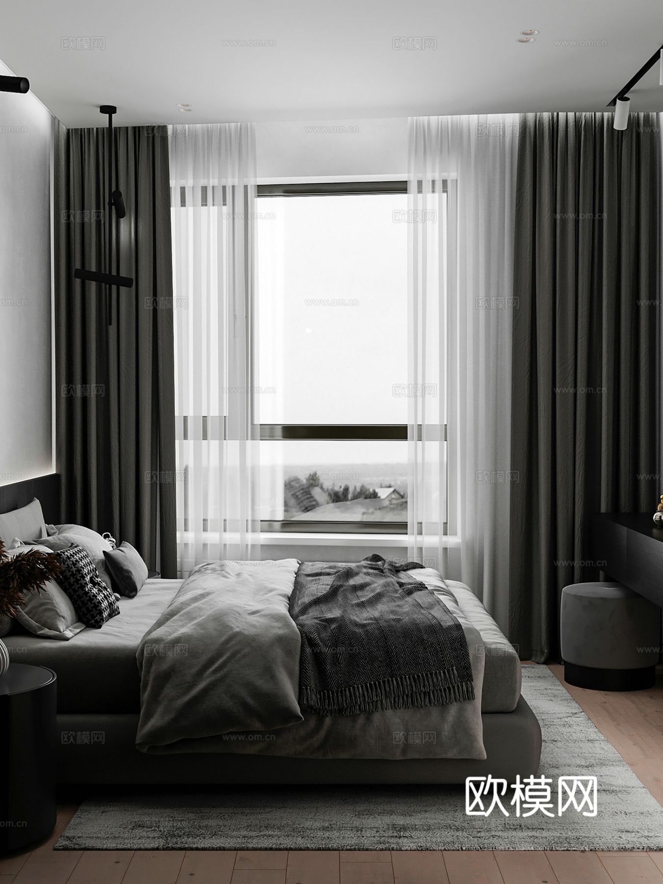 现代极简大平层家装设计 餐厅 卧室 客厅 高级灰效果图下载（渲染图6）