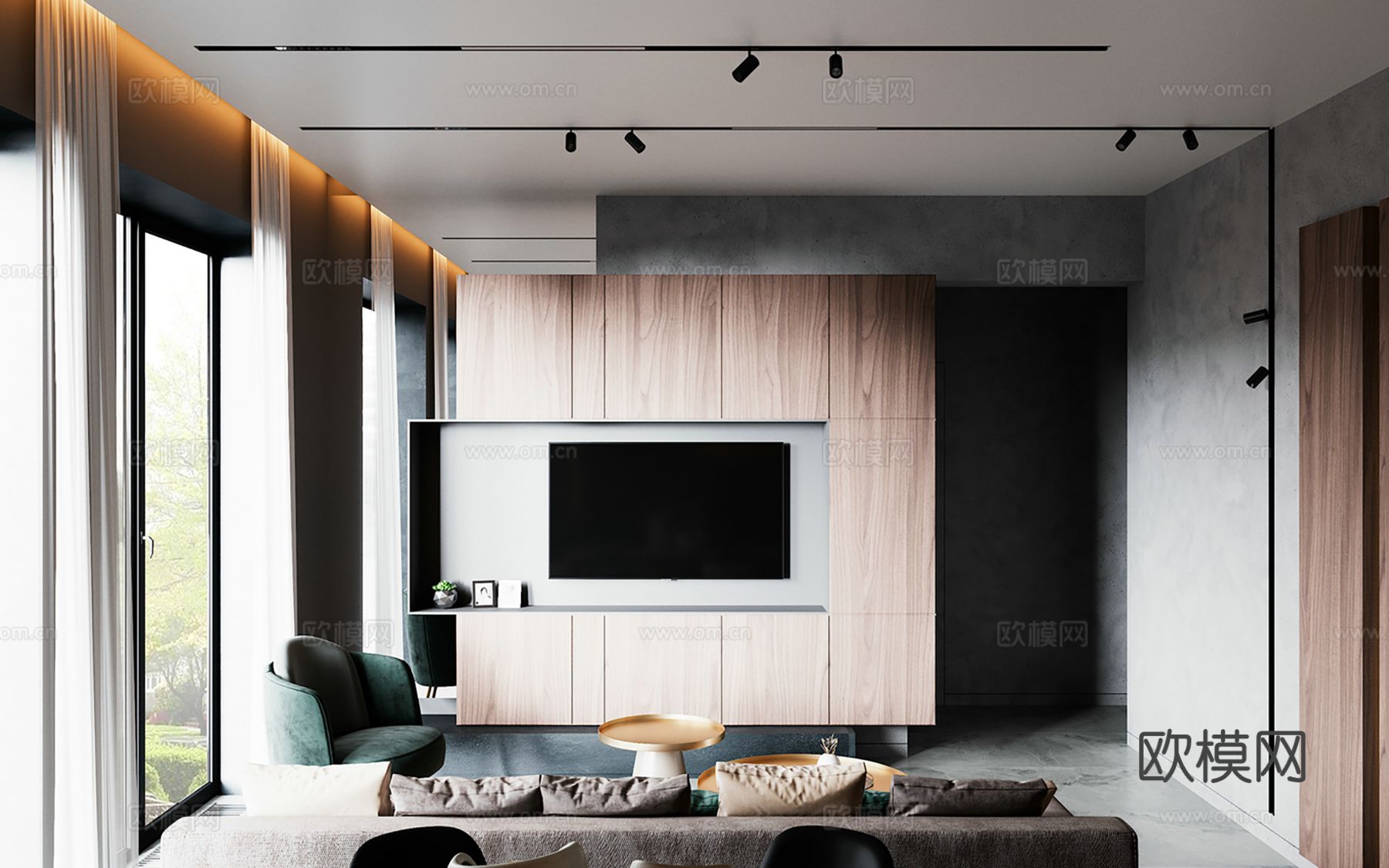 现代极简大平层家装设计 餐厅 卧室 客厅 高级灰效果图效果图下载（渲染图7）