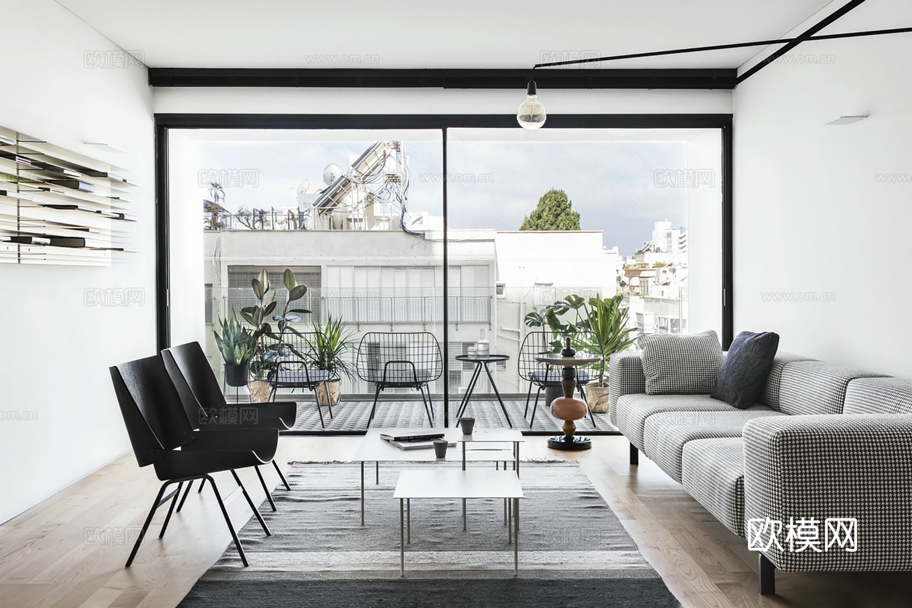 现代极简大平层家装设计 餐厅 卧室 客厅 高级灰效果图下载（渲染图1）