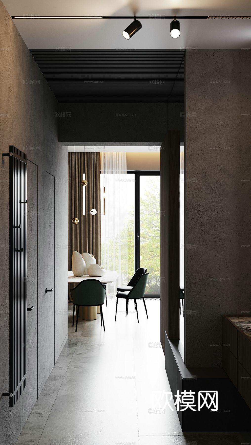 现代极简大平层家装设计 餐厅 卧室 客厅 高级灰效果图效果图下载（渲染图6）