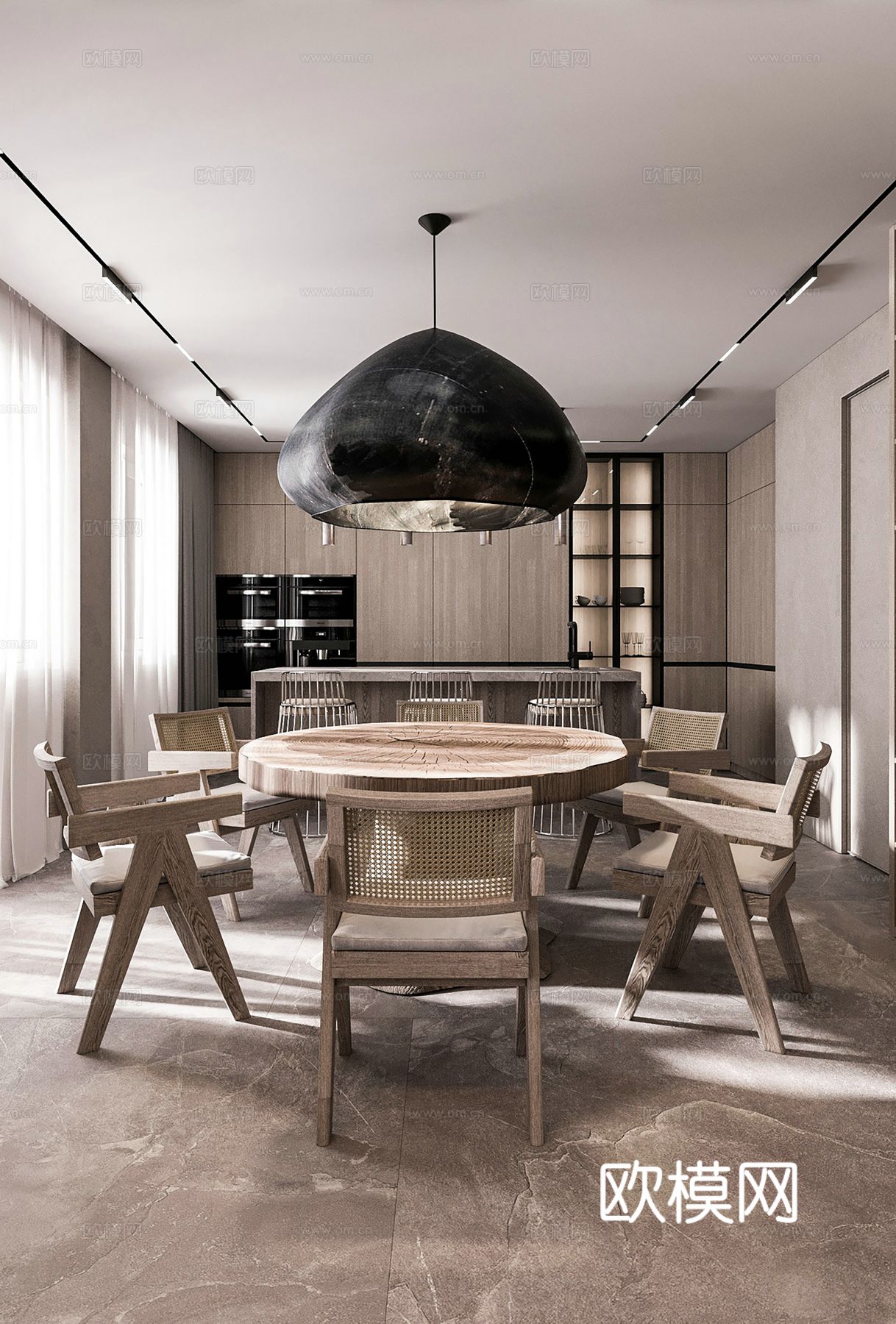 现代极简大平层家装设计 餐厅 卧室 客厅 高级灰效果图下载（渲染图8）