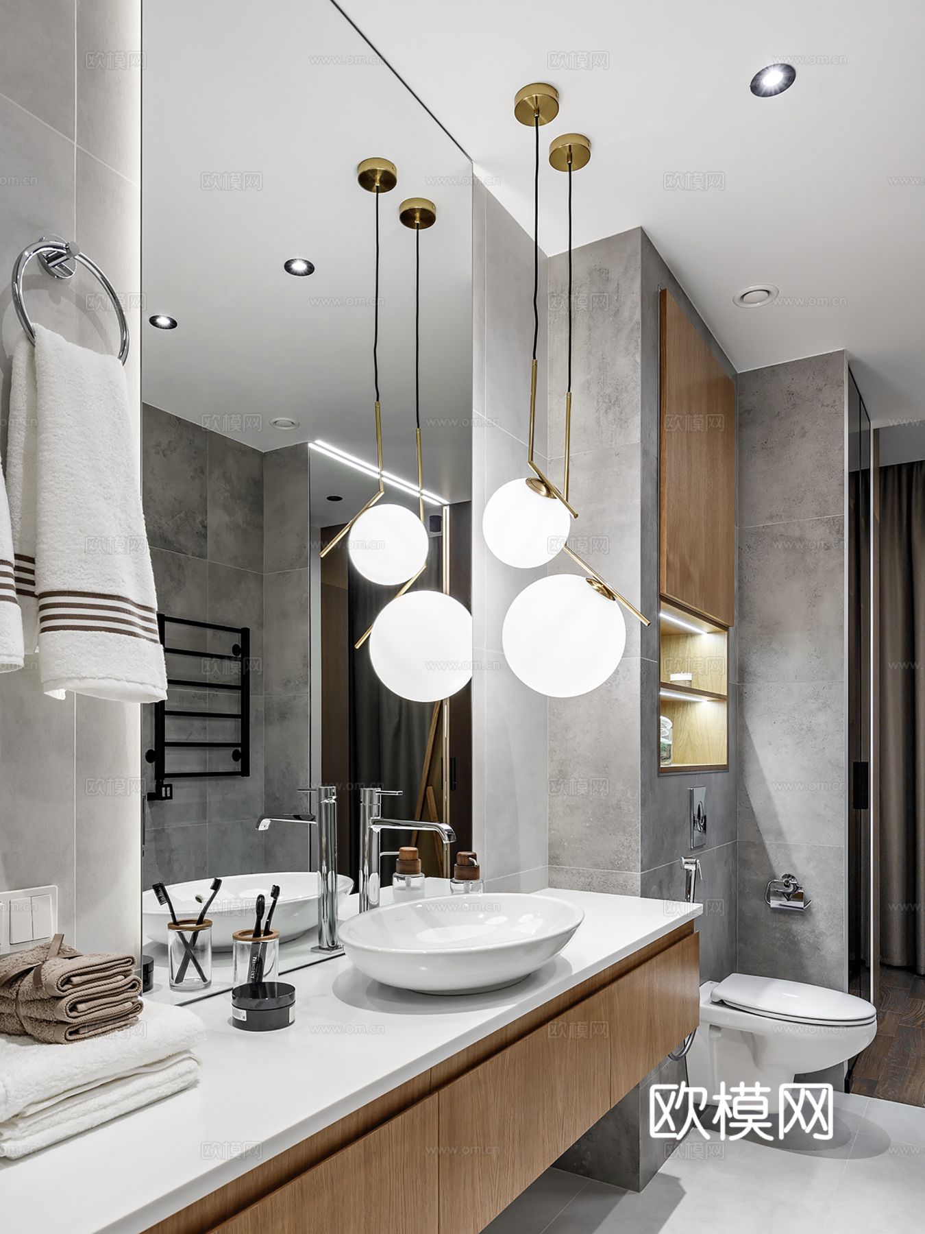 现代极简大平层家装设计 餐厅 卧室 客厅 高级灰效果图下载（渲染图4）