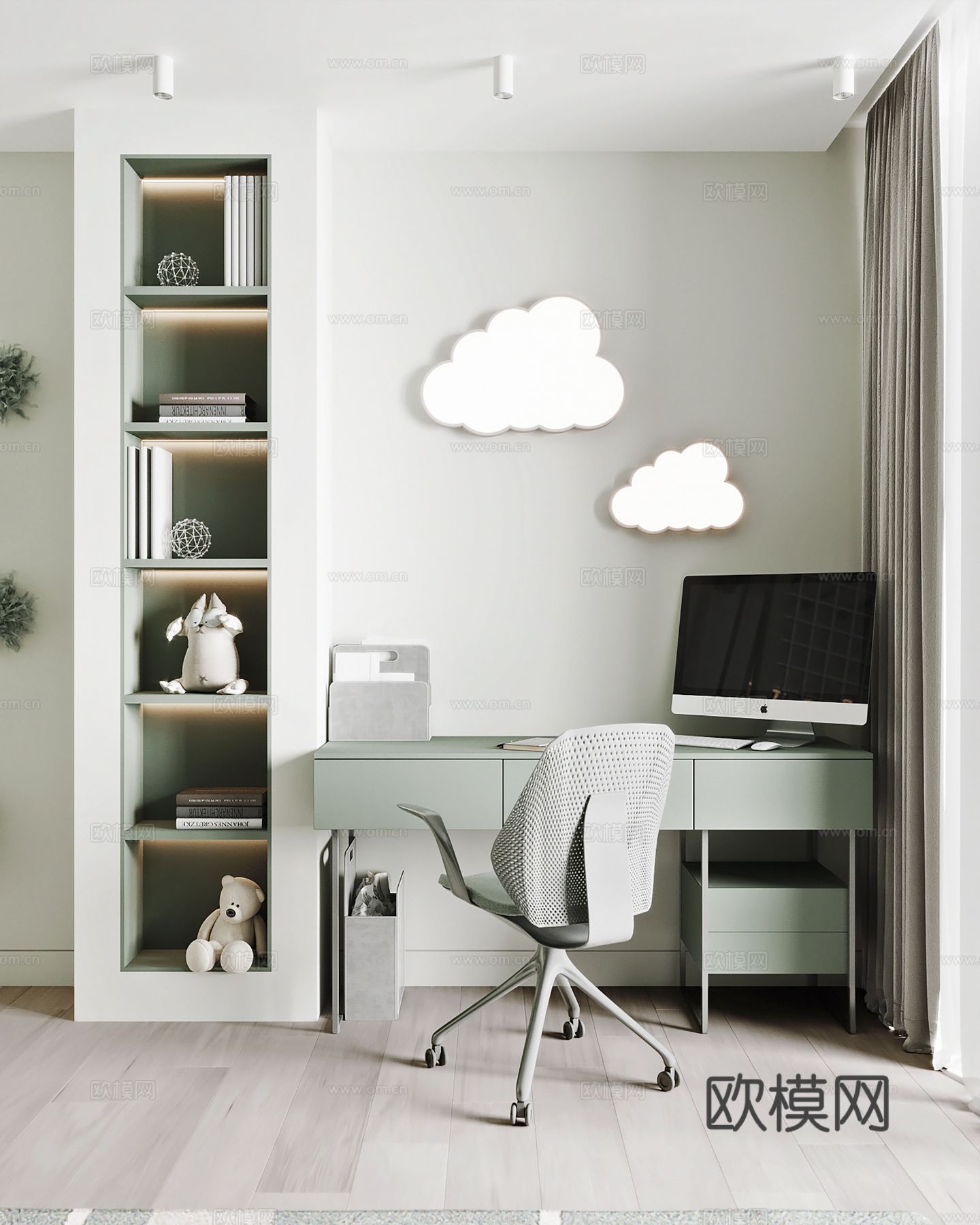 现代极简大平层家装设计 餐厅 卧室 客厅 糖果色奶油风效果图下载（渲染图7）