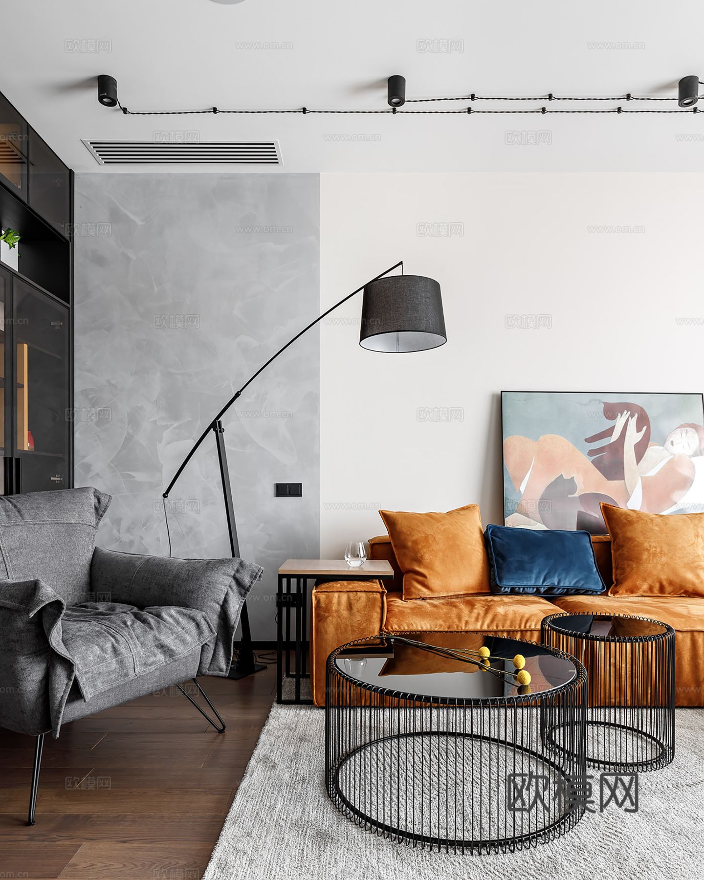 现代极简大平层家装设计 餐厅 卧室 客厅 高级灰效果图下载（渲染图9）