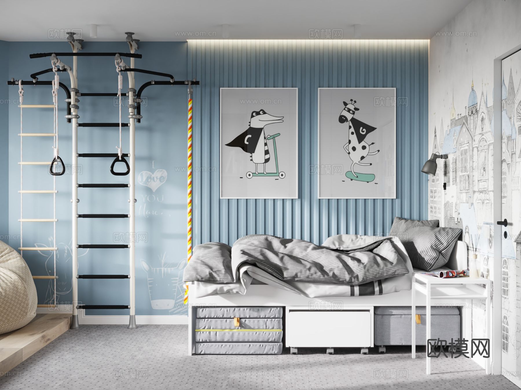 现代极简大平层家装设计 餐厅 卧室 客厅 高级灰效果图下载（渲染图7）