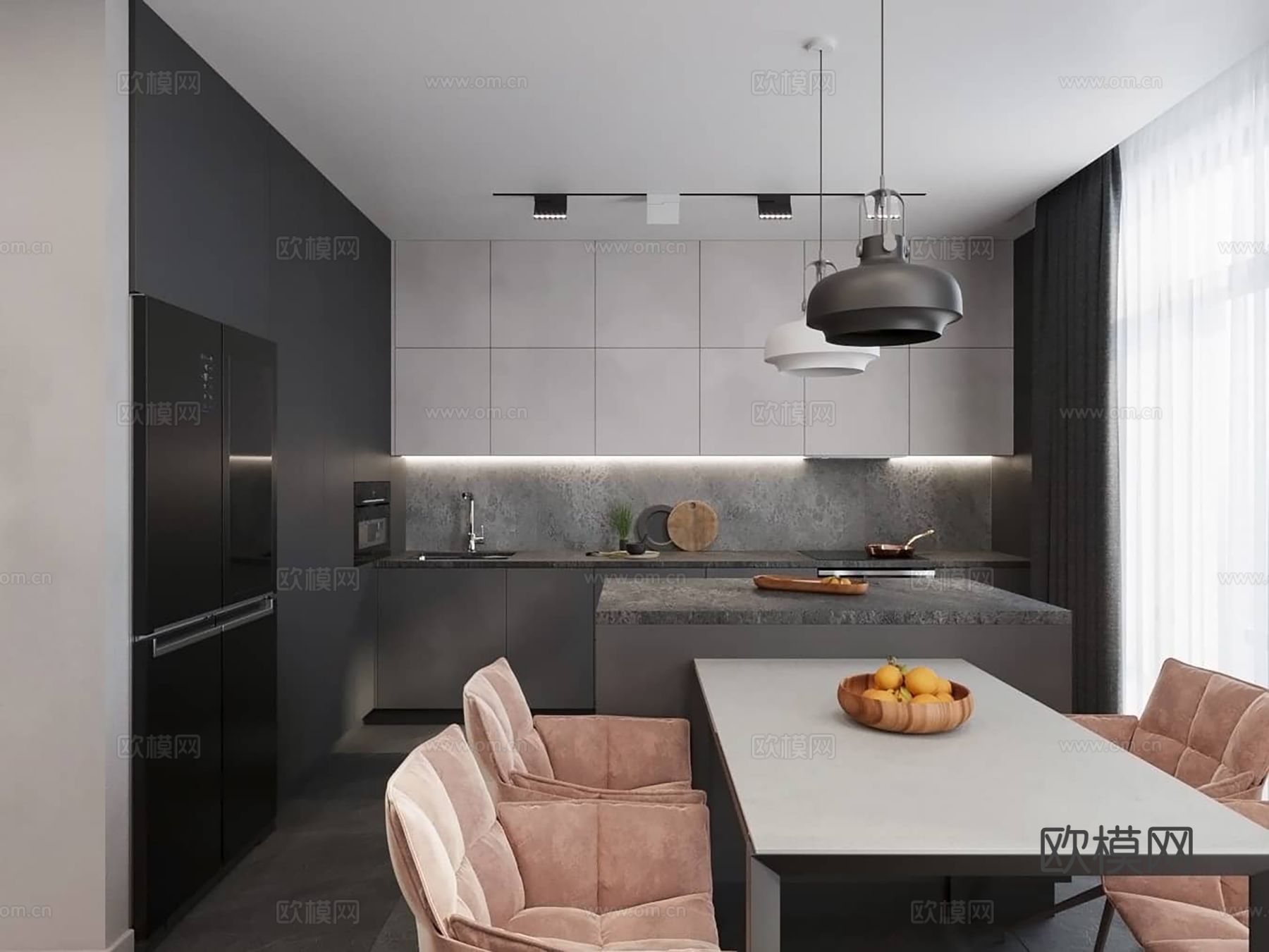 现代极简大平层家装设计 餐厅 卧室 客厅 高级灰效果图下载（渲染图5）