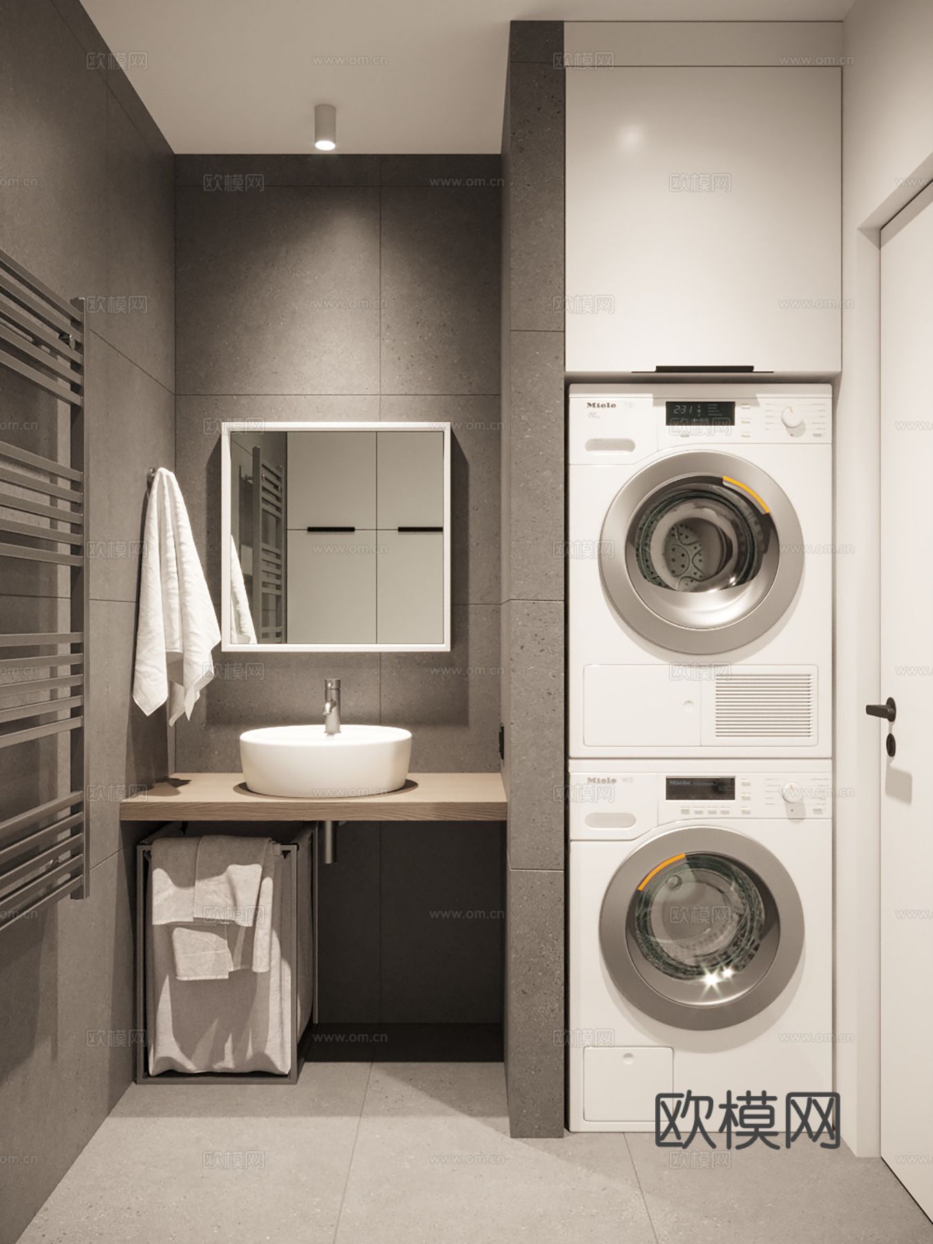 现代极简大平层家装设计 餐厅 卧室 客厅 高级灰效果图下载（渲染图9）