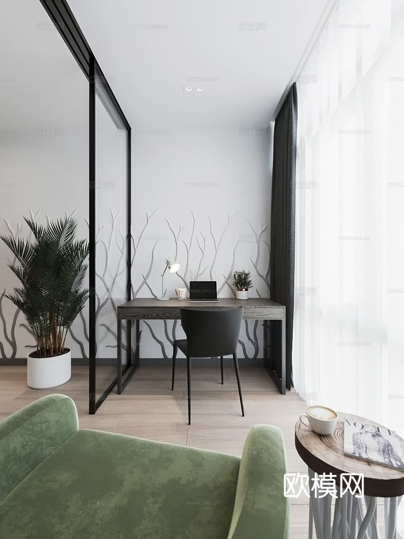 现代极简大平层家装设计 餐厅 卧室 客厅 高级灰效果图下载（渲染图9）