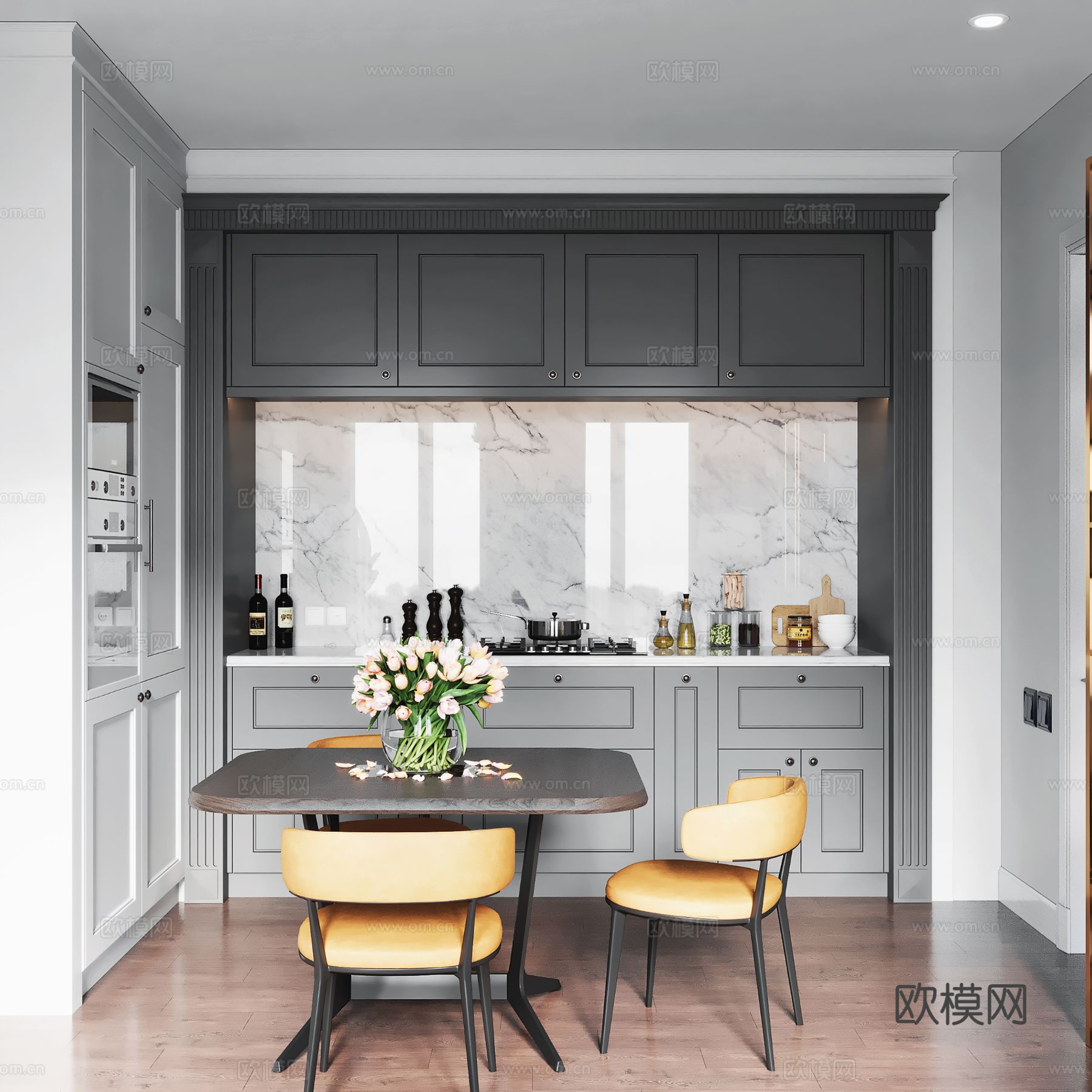 现代极简大平层家装设计 餐厅 卧室 客厅 高级灰效果图下载（渲染图7）