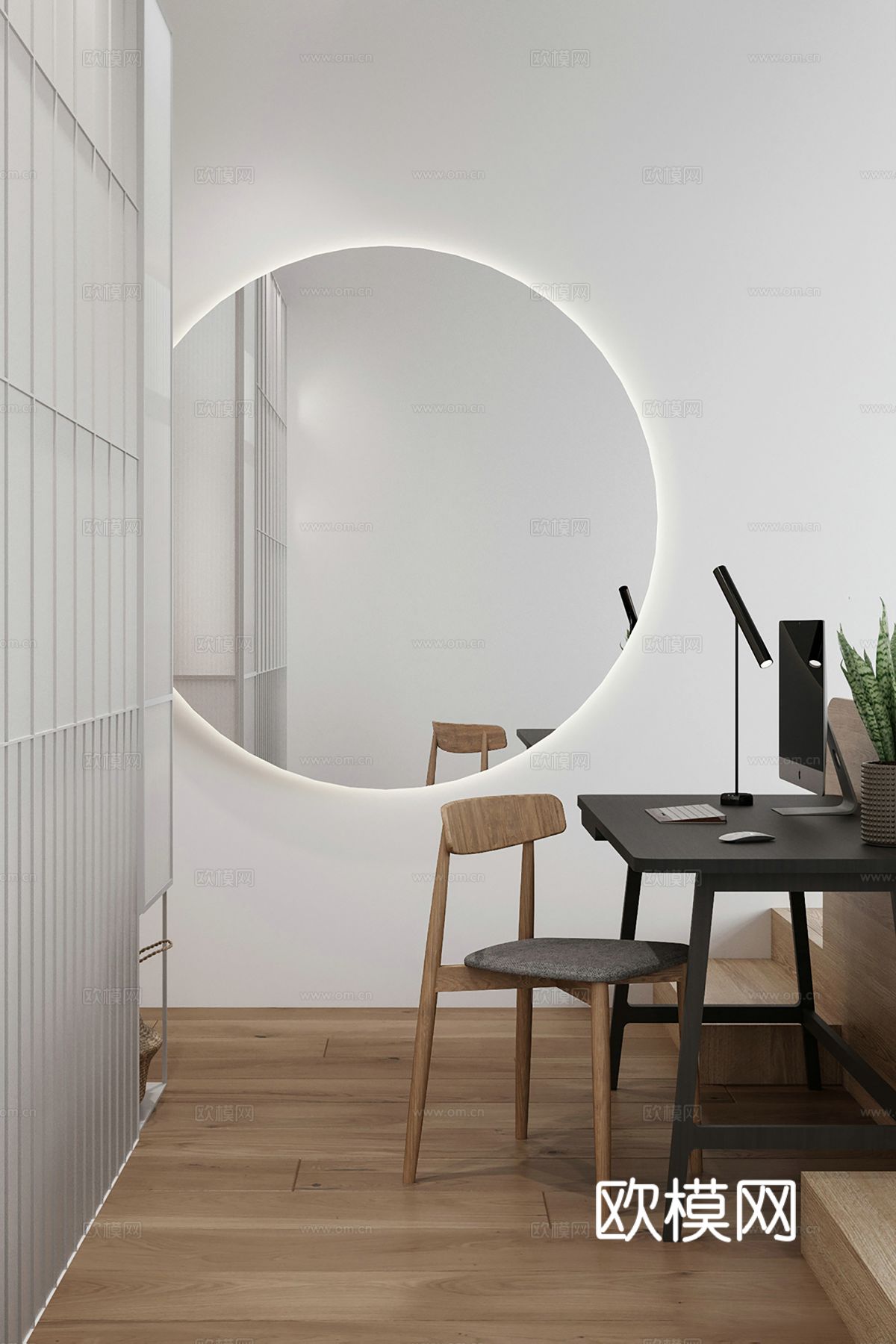 现代极简大平层家装设计 餐厅 卧室 客厅 高级灰效果图下载（渲染图1）