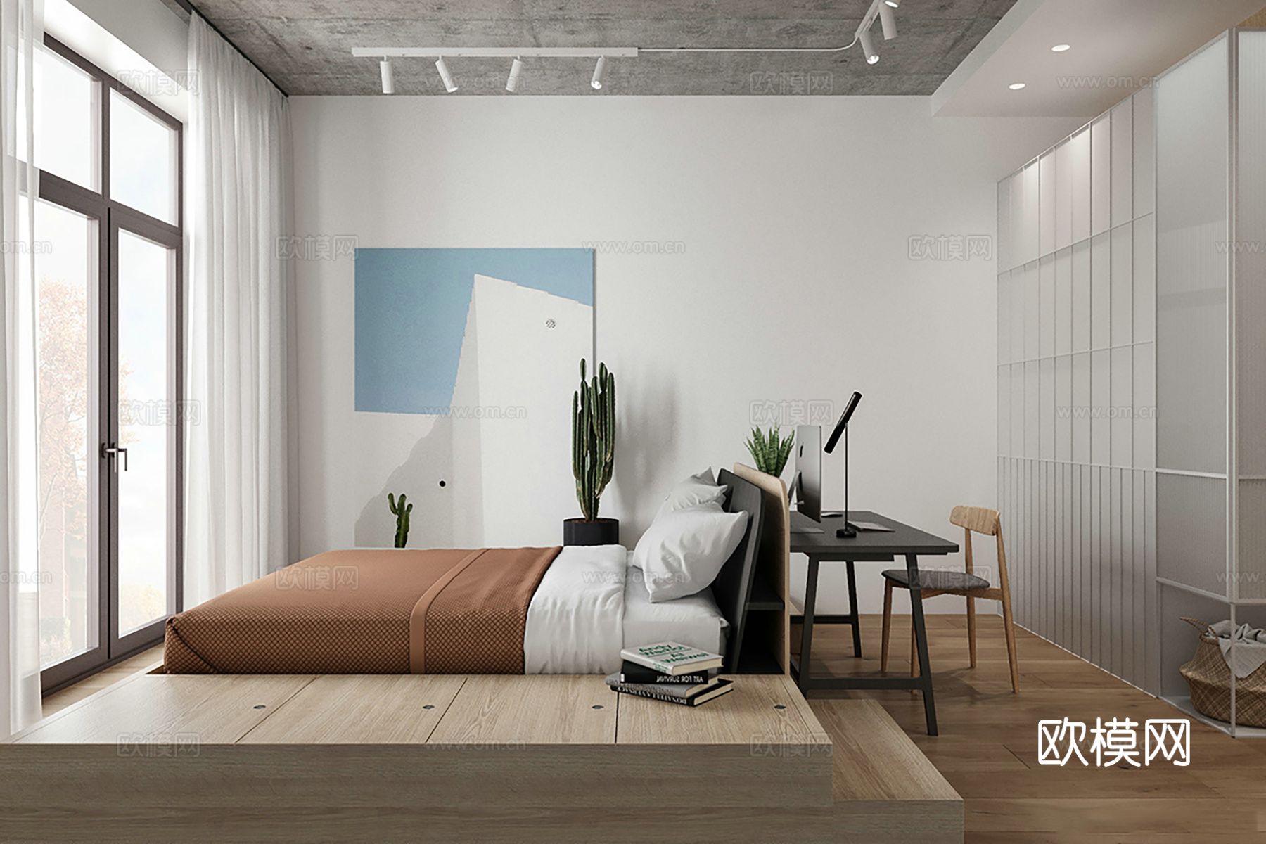 现代极简大平层家装设计 餐厅 卧室 客厅 高级灰效果图下载（渲染图7）