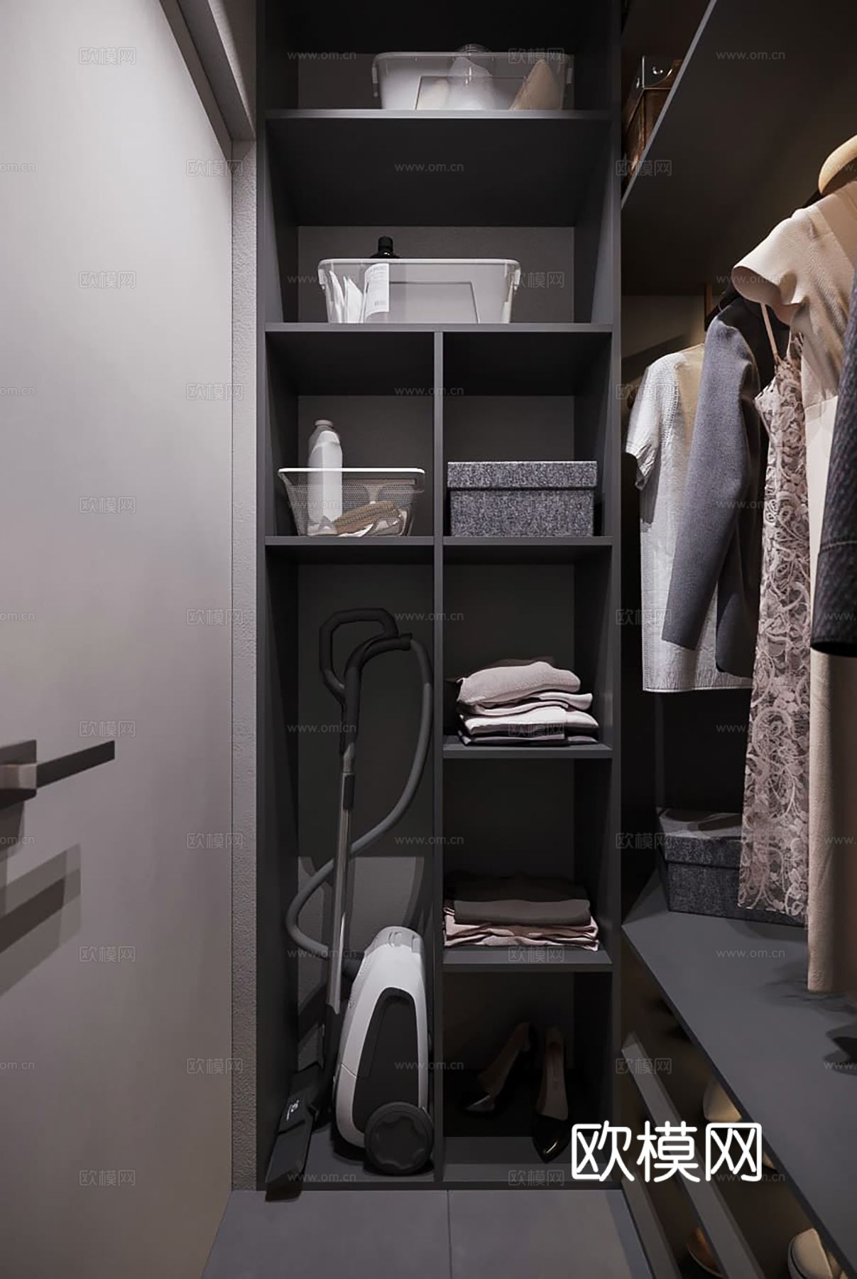 现代极简大平层家装设计 餐厅 卧室 客厅 高级灰效果图下载（渲染图13）