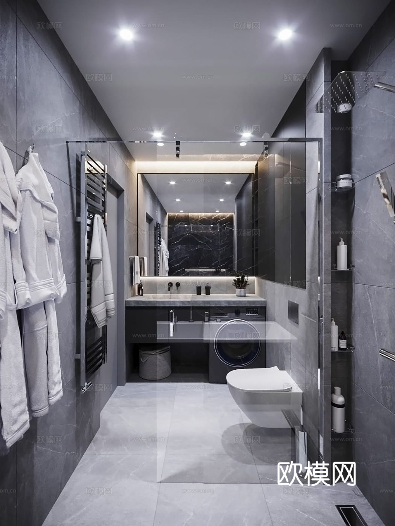 现代极简大平层家装设计 餐厅 卧室 客厅 高级灰效果图下载（渲染图10）