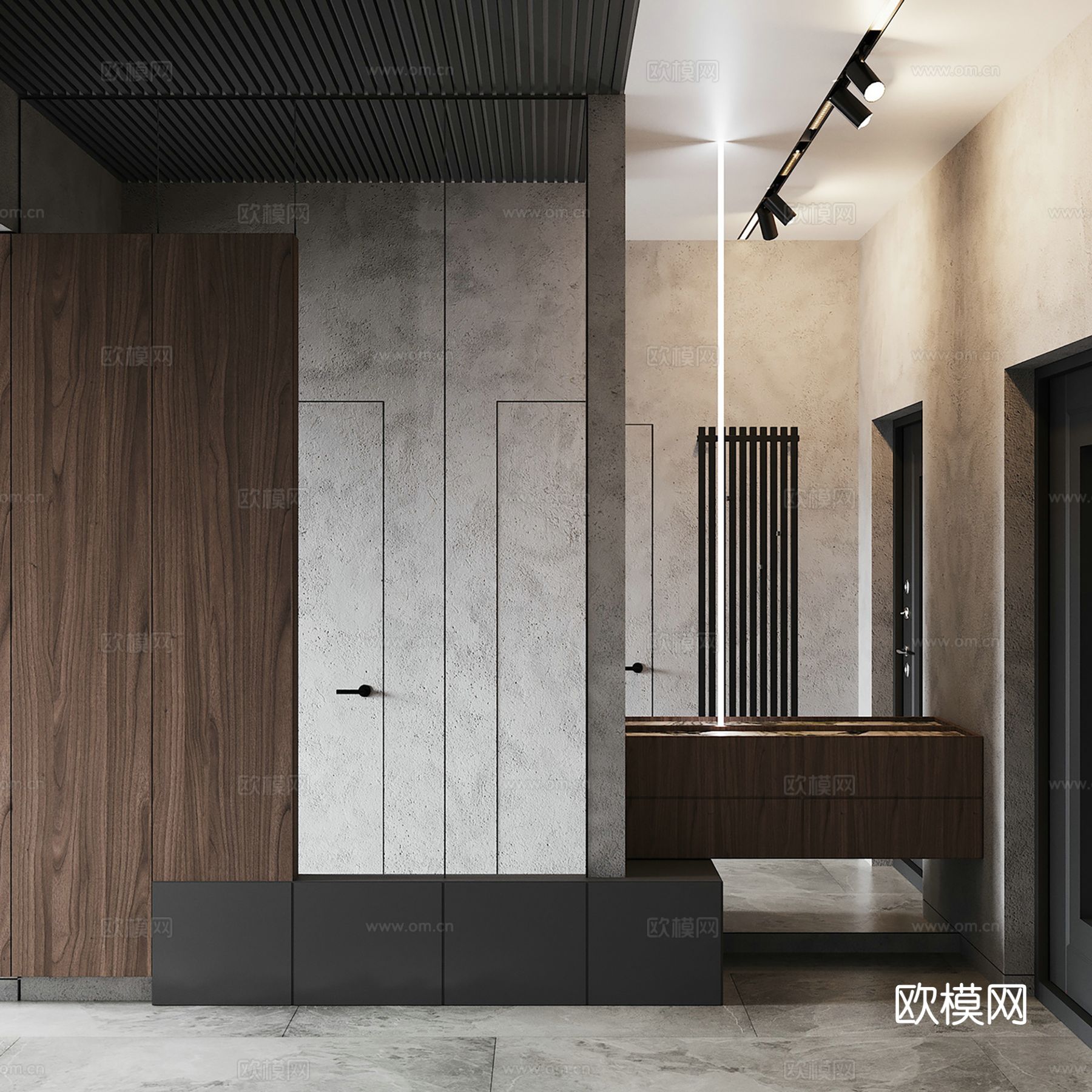 现代极简大平层家装设计 餐厅 卧室 客厅 高级灰效果图效果图下载（渲染图5）