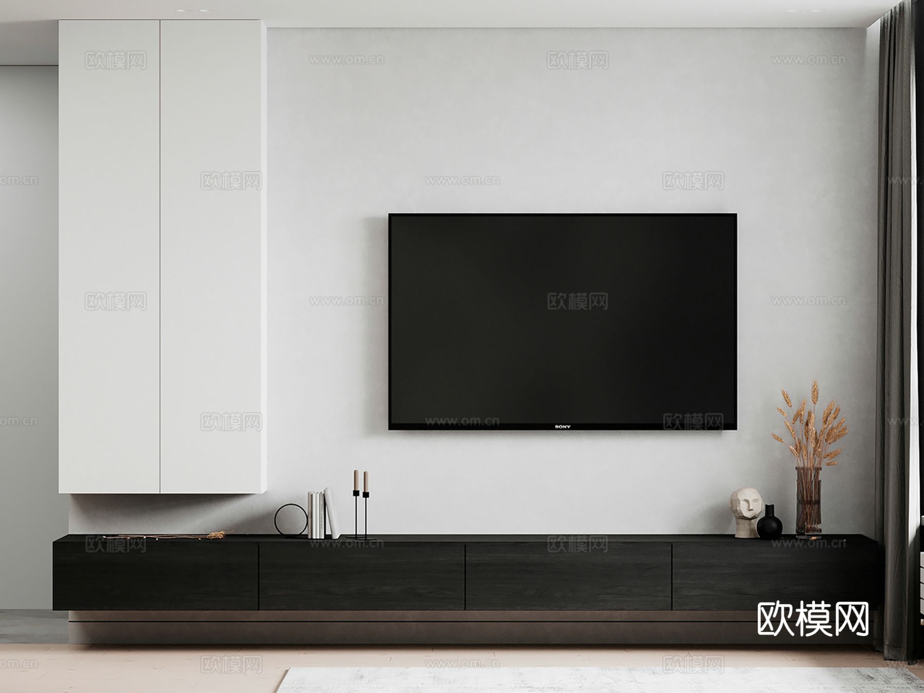 现代极简大平层家装设计 餐厅 卧室 客厅 高级灰效果图下载（渲染图1）