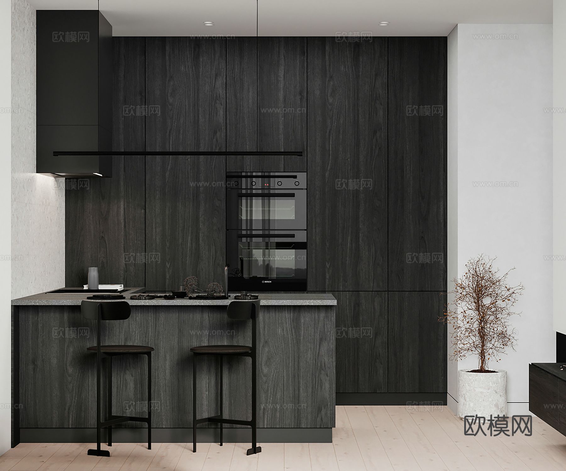 现代极简大平层家装设计 餐厅 卧室 客厅 高级灰效果图下载（渲染图3）