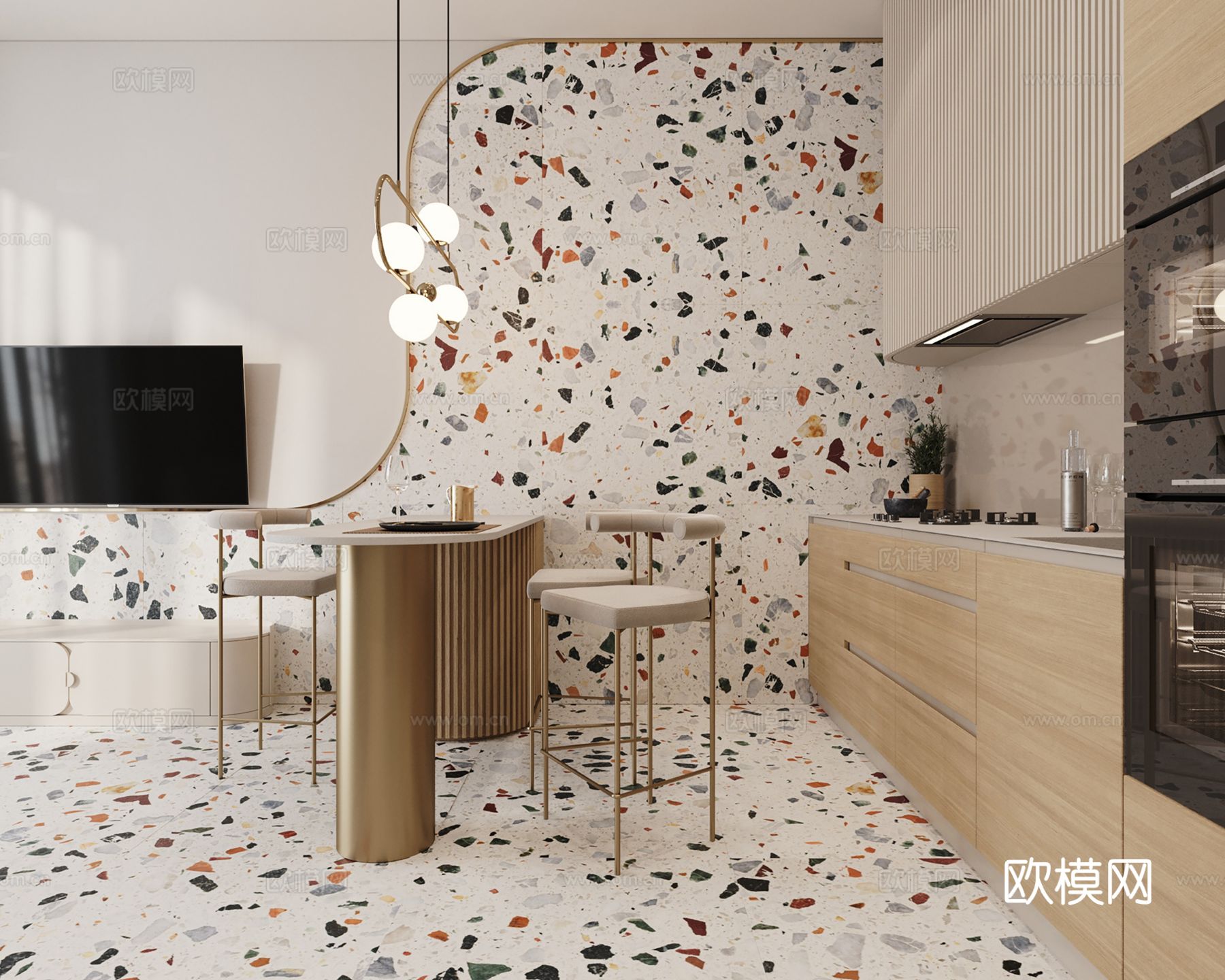 现代极简公寓家装设计 餐厅 卧室 客厅 高级灰效果图下载（渲染图4）