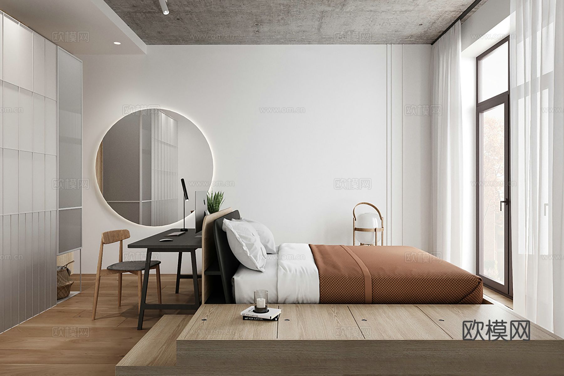 现代极简大平层家装设计 餐厅 卧室 客厅 高级灰效果图下载（渲染图3）